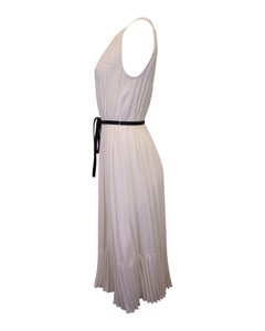 Proenza Schouler White Label Pleated Midi Dress with Leather Belt in Cream Polyester