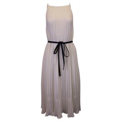 Proenza Schouler White Label Pleated Midi Dress with Leather Belt in Cream Polyester