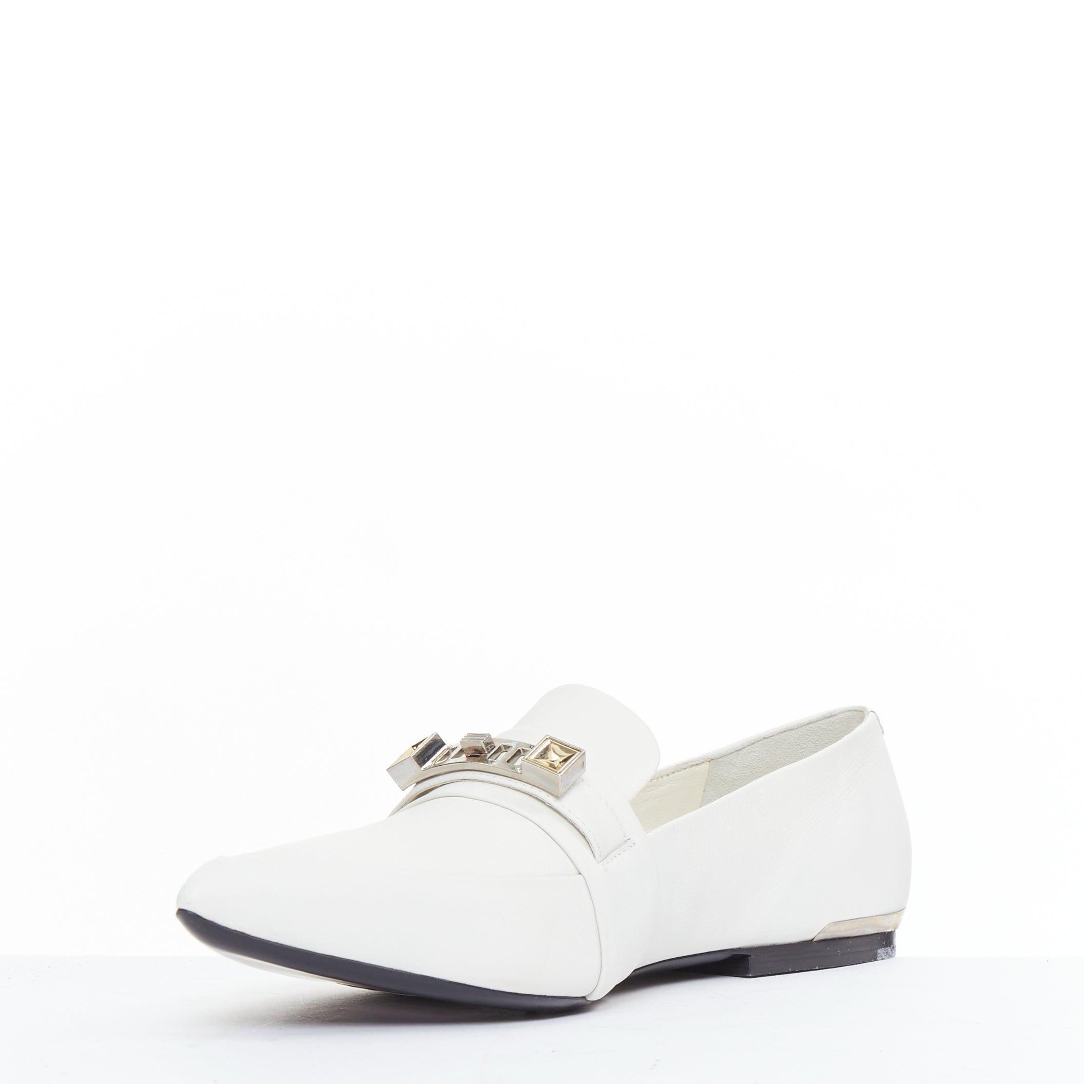 PROENZA SCHOULER chaussures plates en cuir lisse blanc, ornées de la signature argentée, EU39 État moyen - En vente à Hong Kong, NT