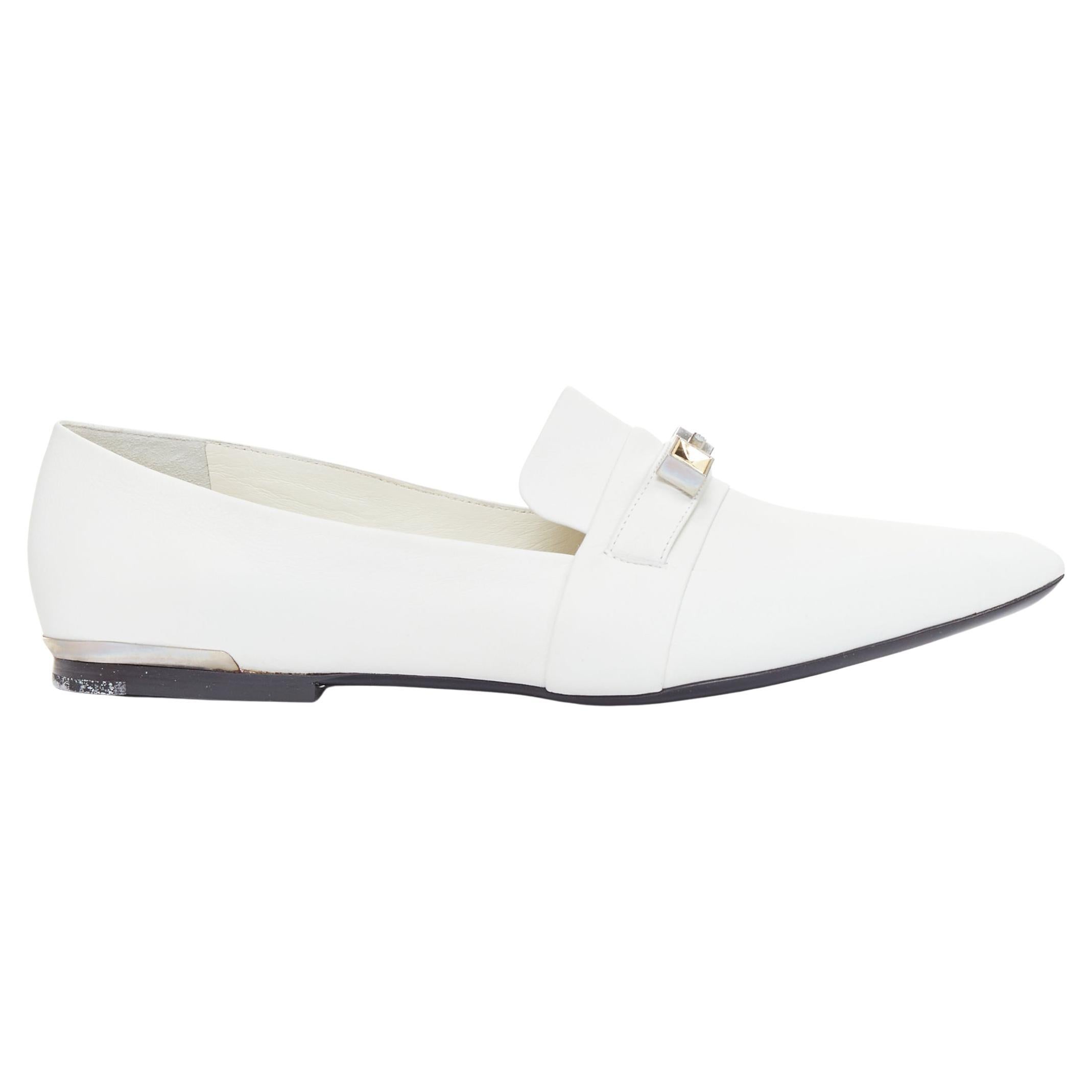 PROENZA SCHOULER chaussures plates en cuir lisse blanc, ornées de la signature argentée, EU39