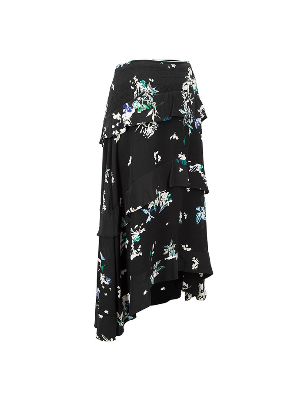 CONDITION is Very good. Hardly any visible wear to skirt is evident on this used Proenza Schouler designer resale item. 
 
 Details
  Black
 Silk
 Tiered midi skirt
 Floral pattern
 Quilted panel waistband
 Back zip closure with hook and eye
 
 
