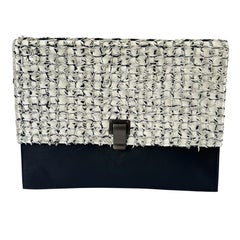 Proenza Schouler Pochette in tweed intrecciato nero/bianco in pelle Designer Stile Celebre