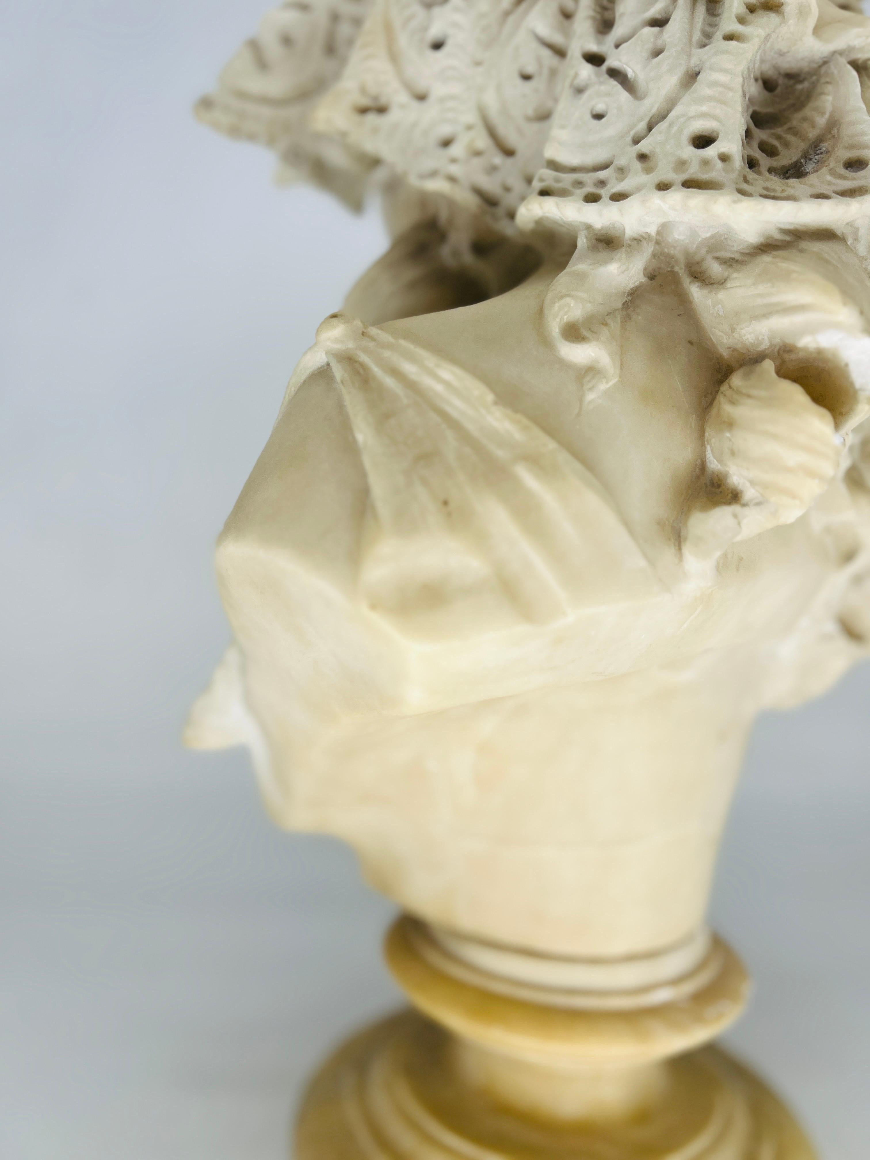 Prof. Antonio Frilli Italian Carved Alabaster Bust of a Young Women circa 1895 For Sale 5