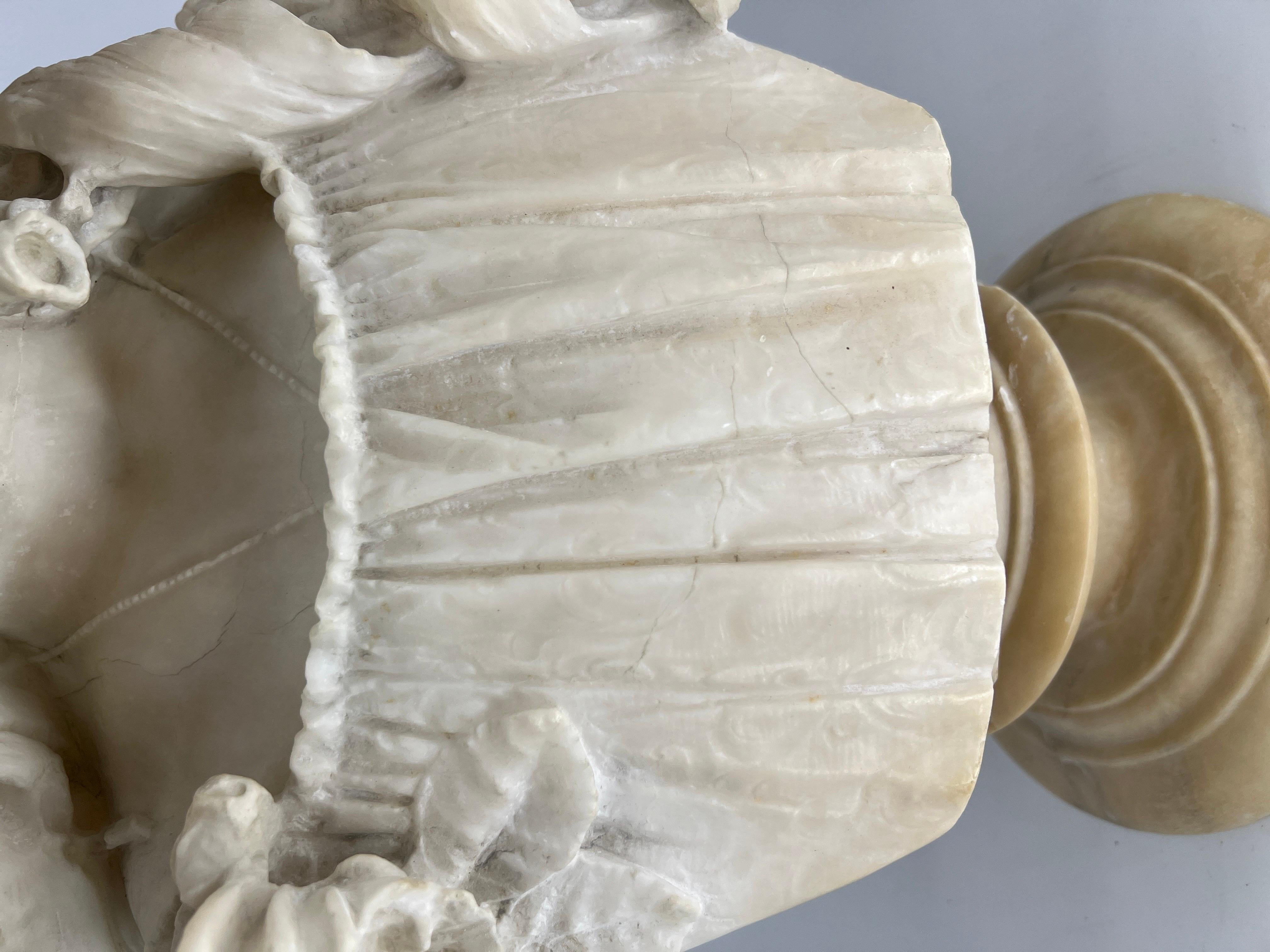 Prof. Antonio Frilli Italian Carved Alabaster Bust of a Young Women circa 1895 For Sale 12