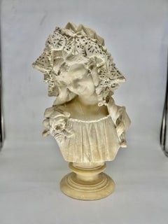 Prof. Antonio Frilli Italian Carved Alabaster Bust of a Young Women circa 1895
