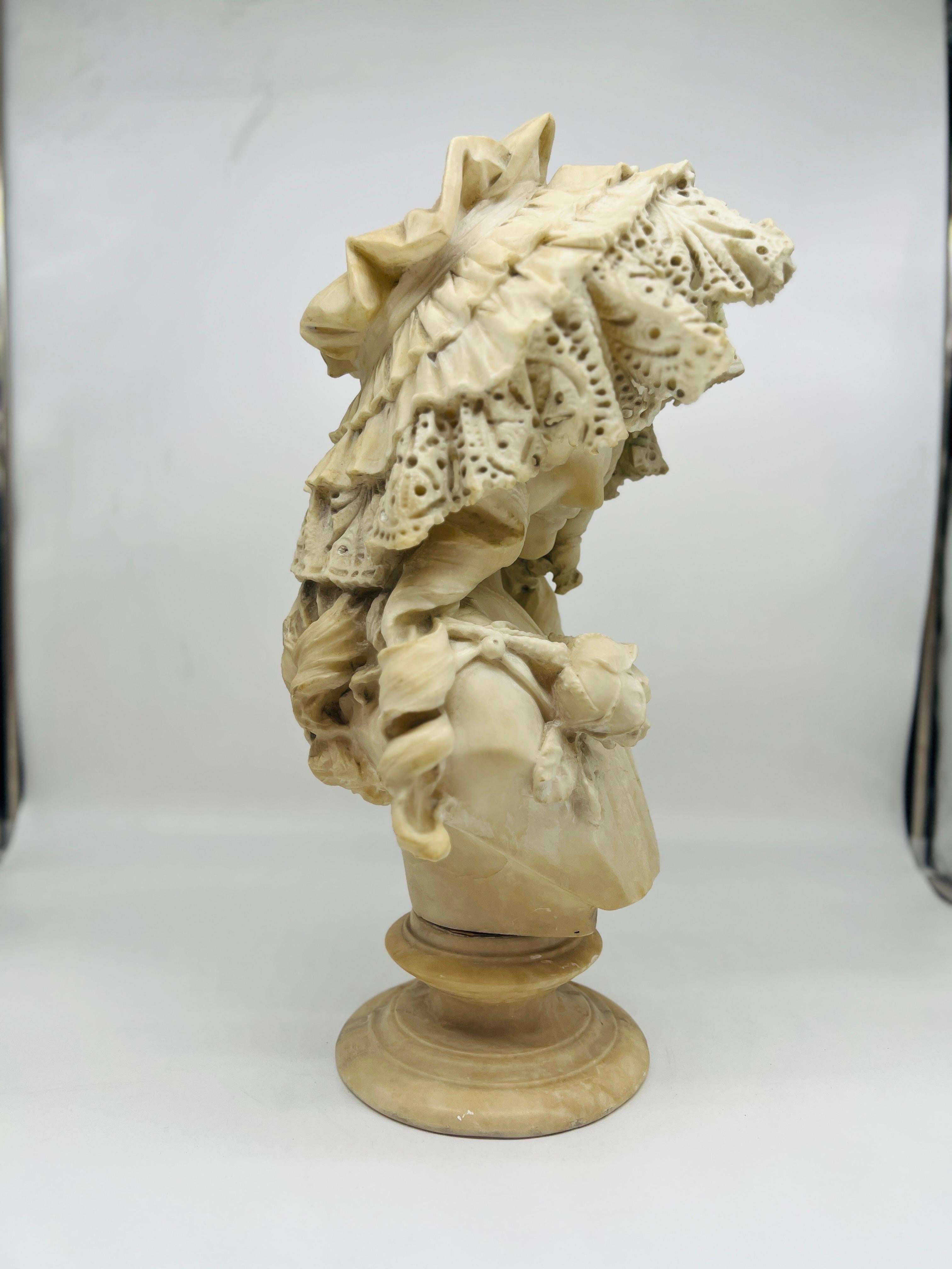 19th Century Prof. Antonio Frilli Italian Carved Alabaster Bust of a Young Women circa 1895 For Sale