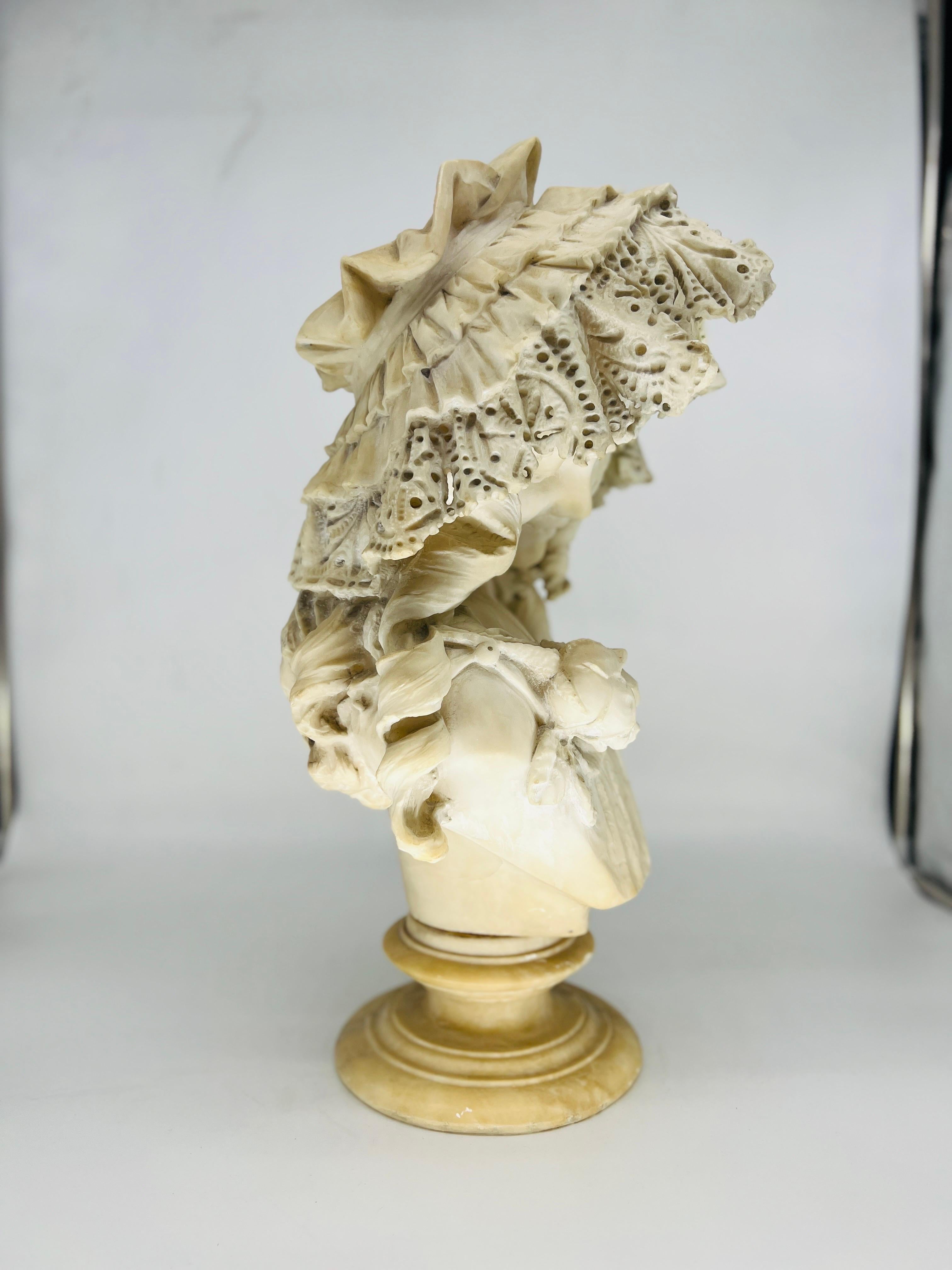 Prof. Antonio Frilli Italian Carved Alabaster Bust of a Young Women circa 1895 For Sale 2