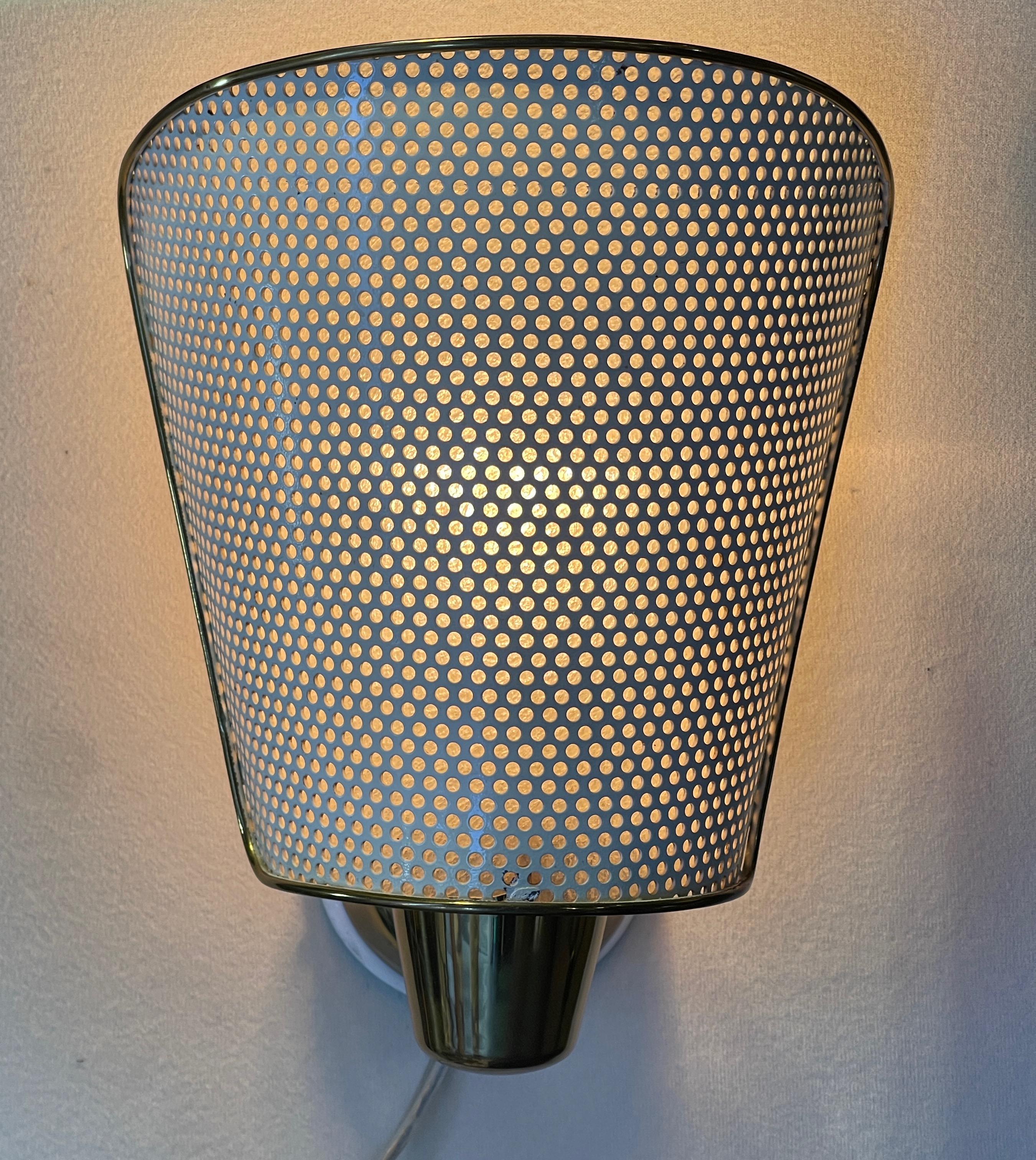 Prof. Carl Moor for BAG Turgi Brass & Perforated Metal Wall Lamp For Sale 3
