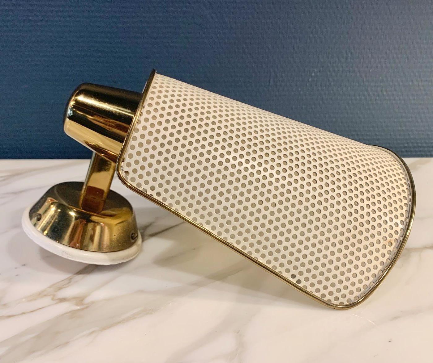 Prof. Carl Moor for BAG Turgi Brass & Perforated Metal Wall Lamp For Sale 4