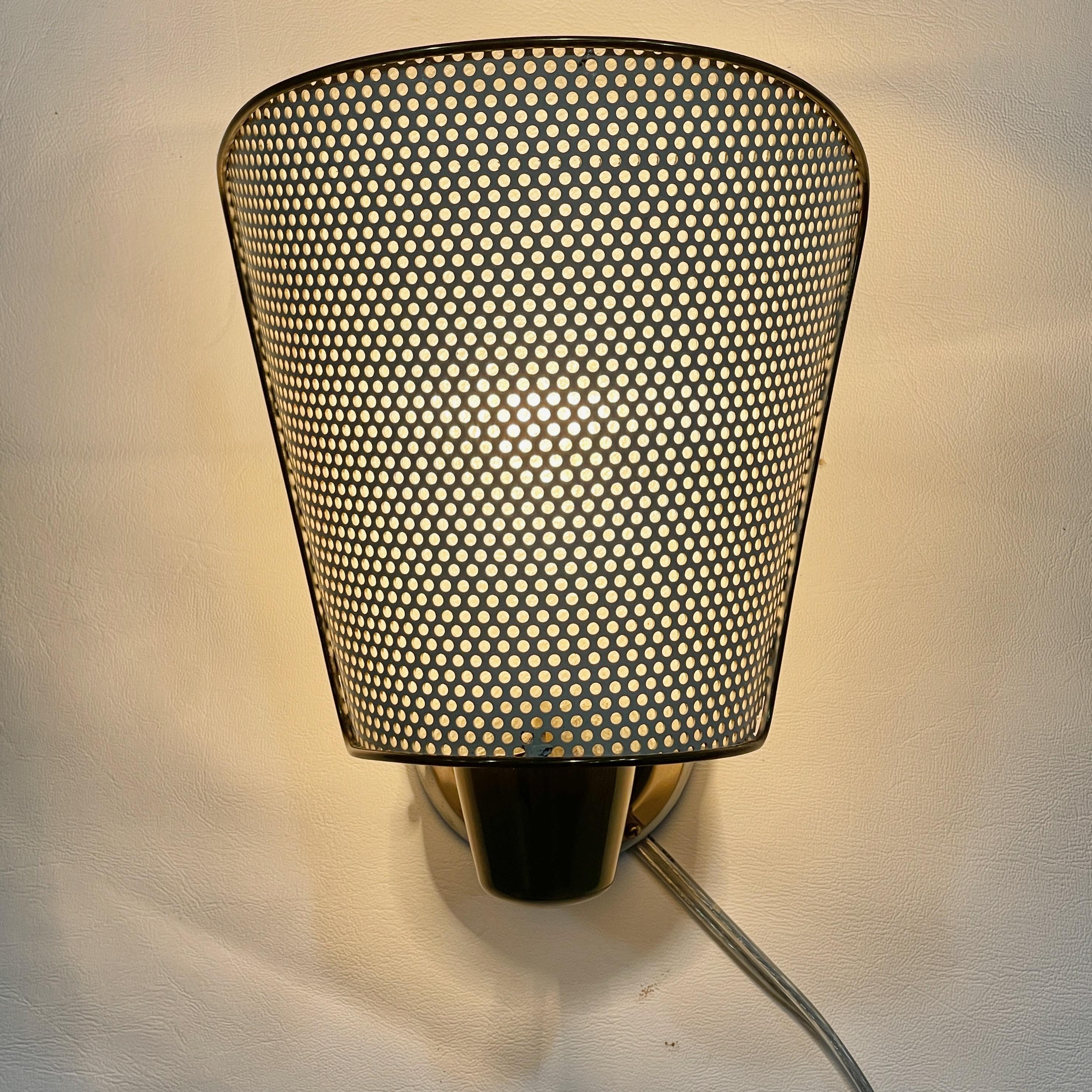 Prof. Carl Moor for BAG Turgi Brass & Perforated Metal Wall Lamp For Sale 7