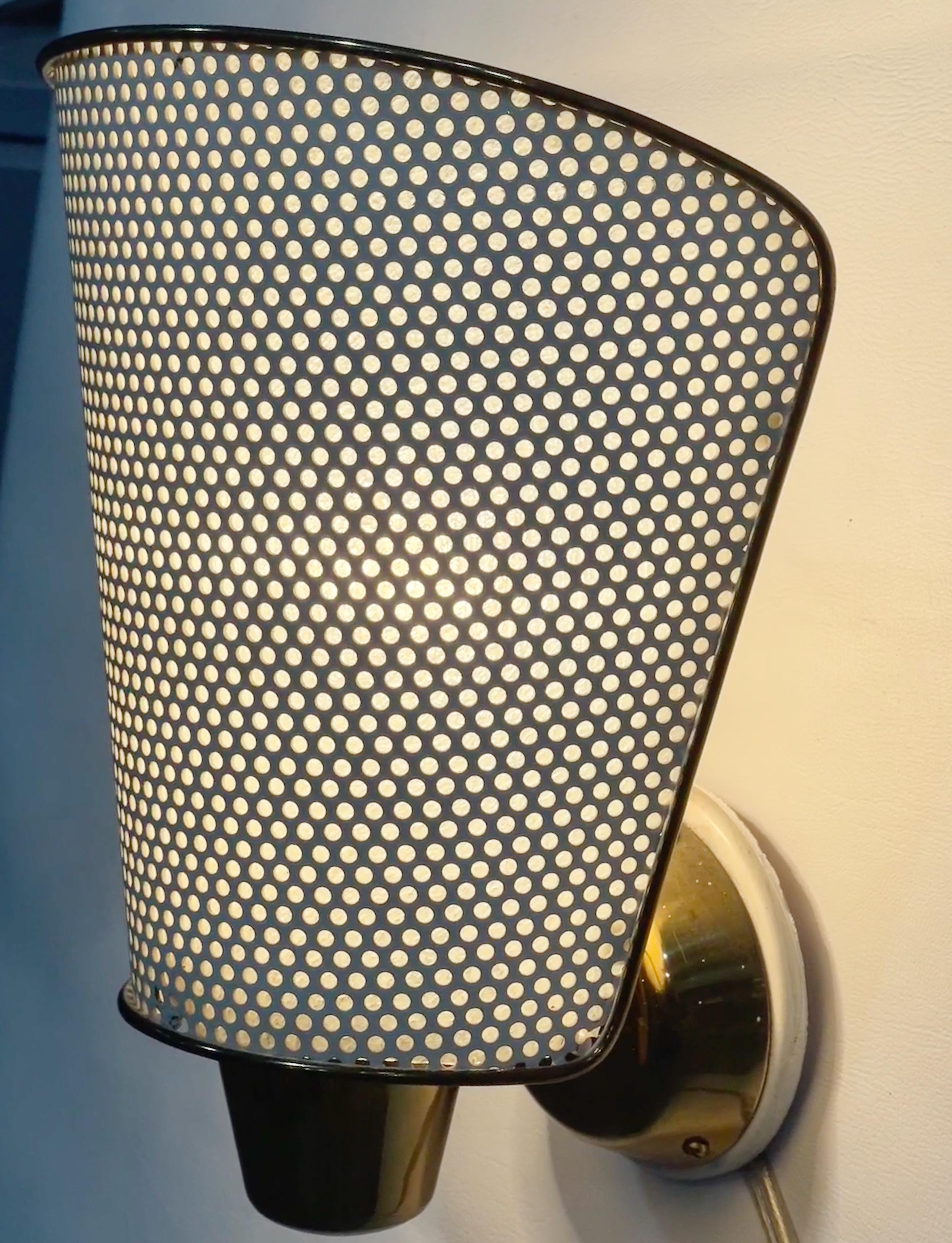 Prof. Carl Moor for BAG Turgi Brass & Perforated Metal Wall Lamp For Sale 9