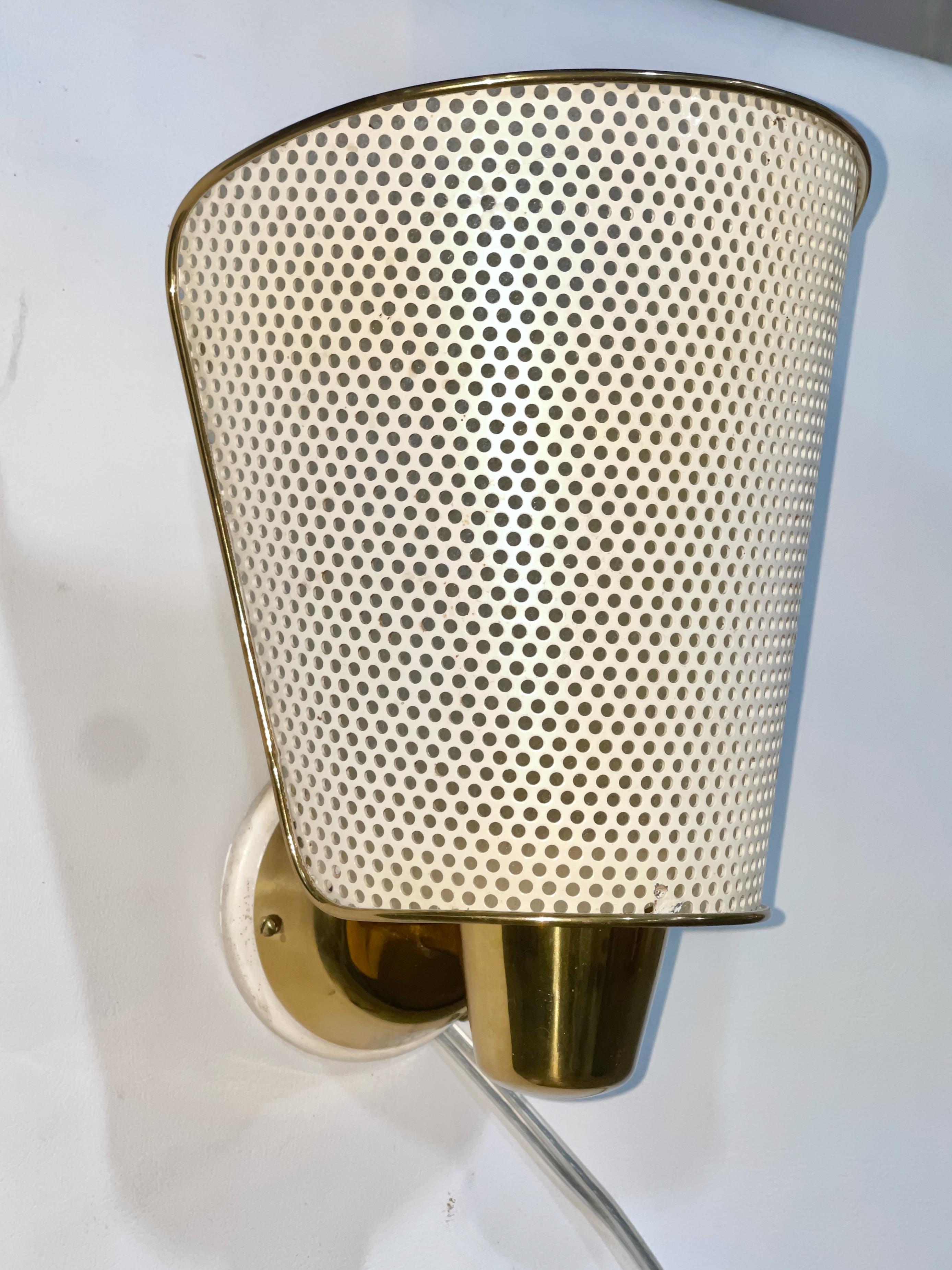 Mid-Century Modern Prof. Carl Moor for BAG Turgi Brass & Perforated Metal Wall Lamp For Sale