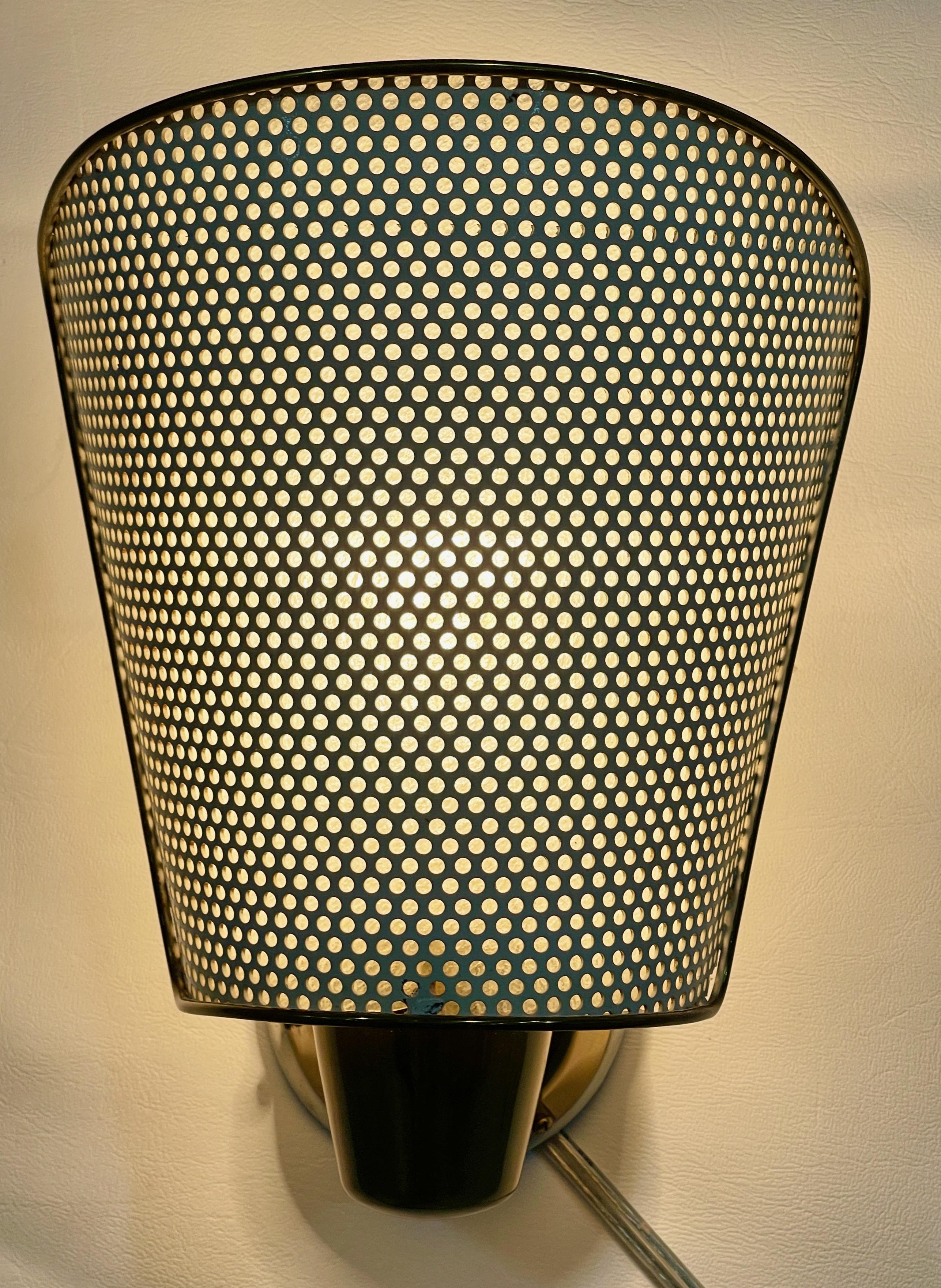 Swiss Prof. Carl Moor for BAG Turgi Brass & Perforated Metal Wall Lamp For Sale