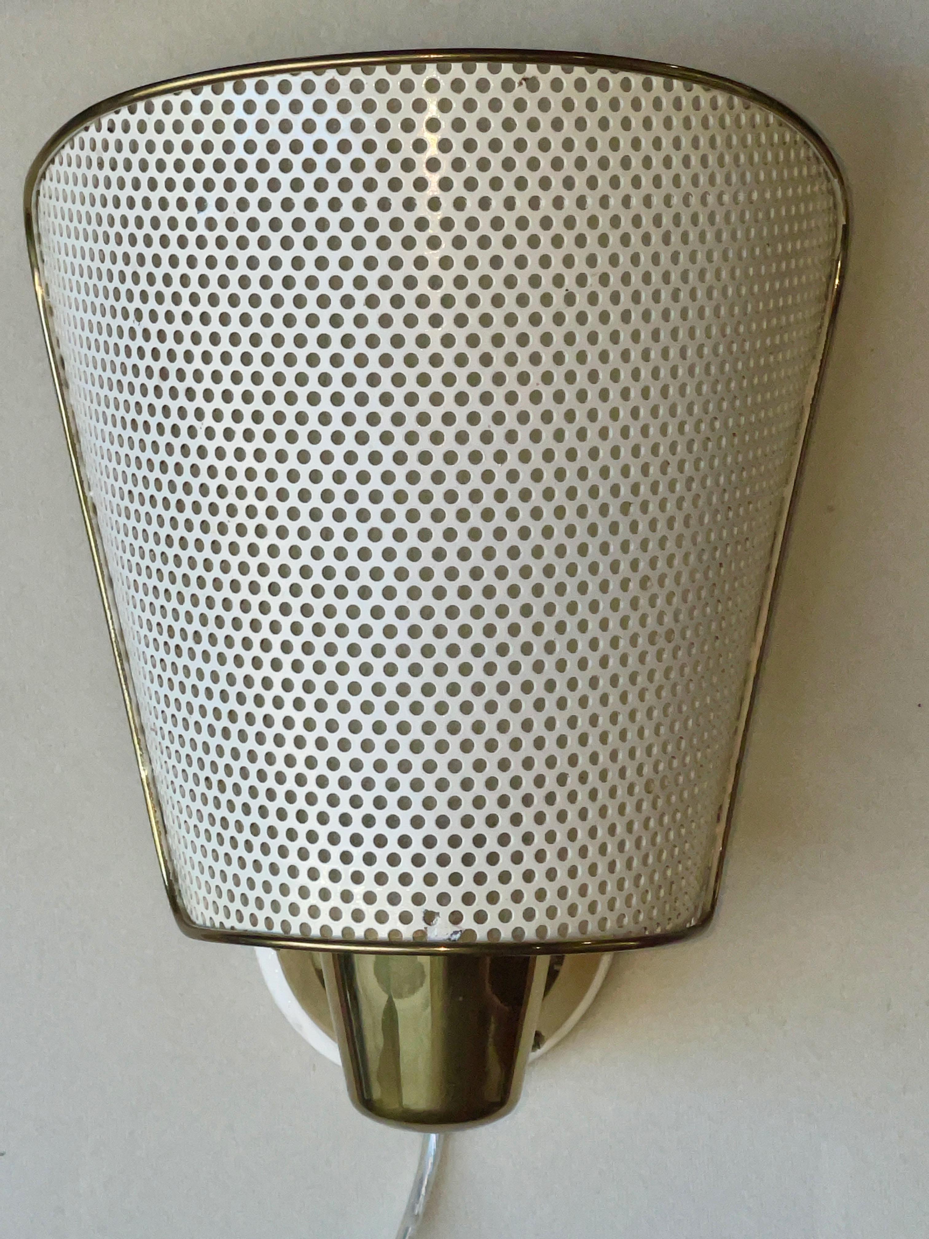 Enameled Prof. Carl Moor for BAG Turgi Brass & Perforated Metal Wall Lamp For Sale