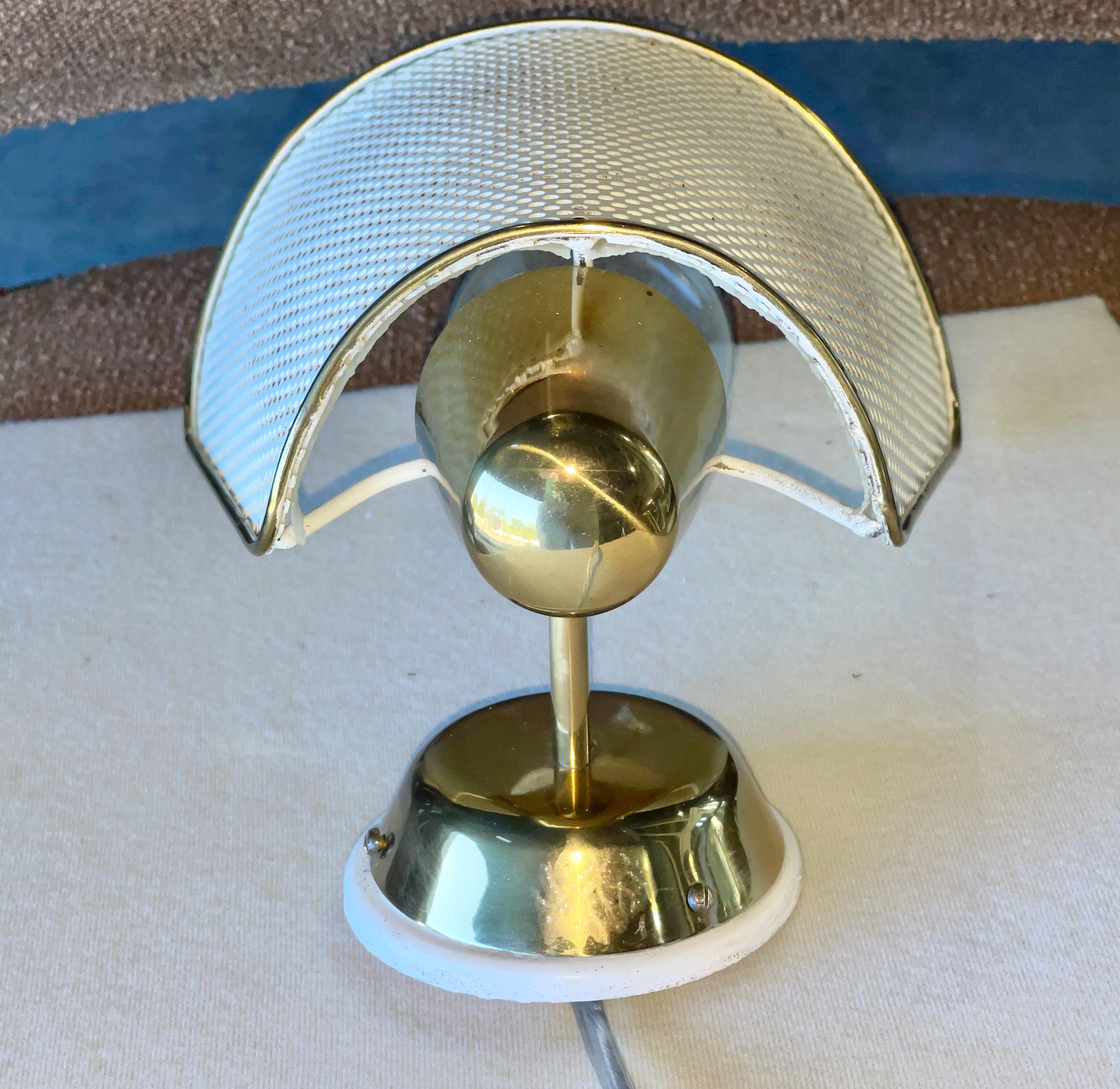 Mid-20th Century Prof. Carl Moor for BAG Turgi Brass & Perforated Metal Wall Lamp For Sale