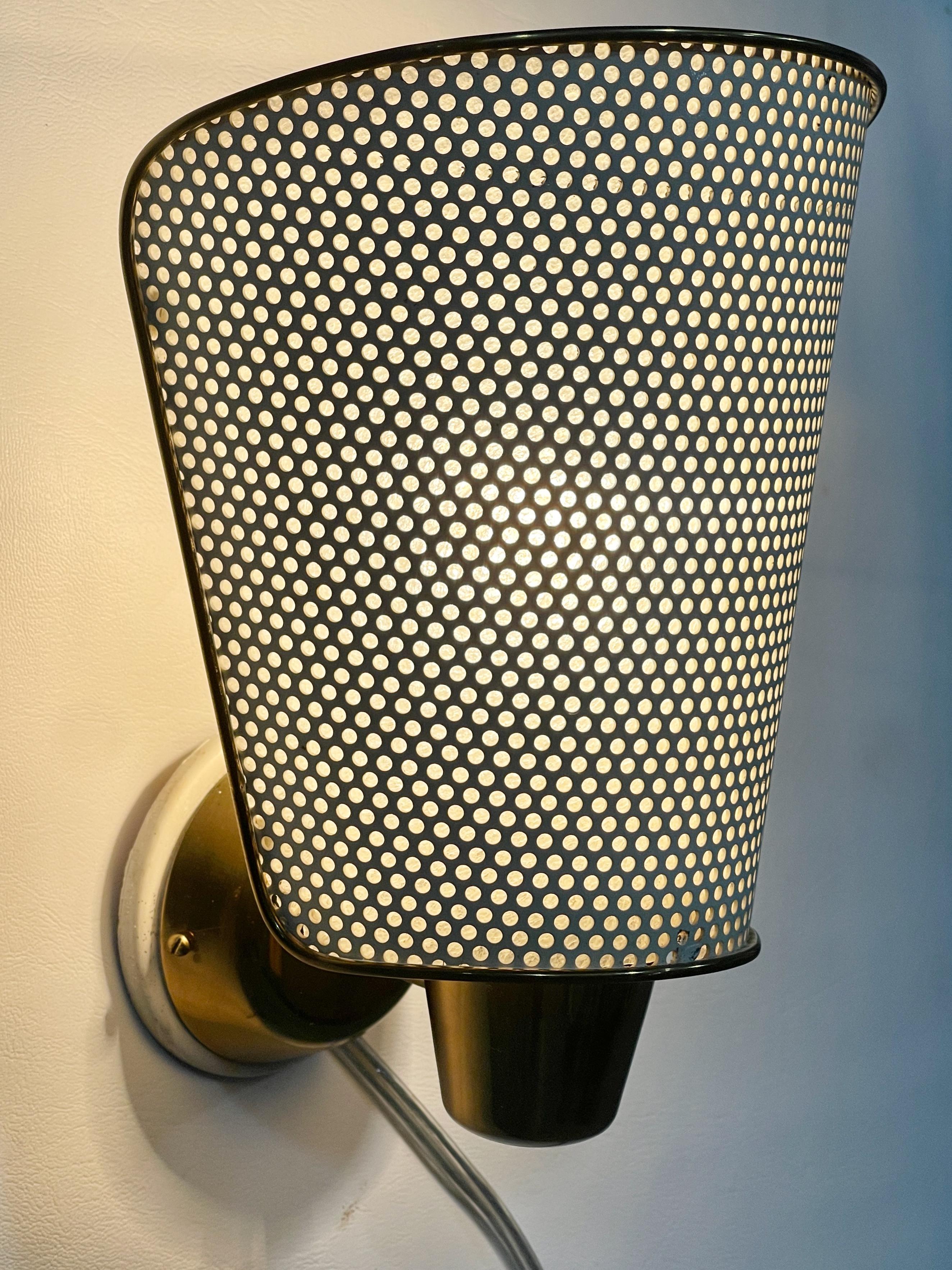 Prof. Carl Moor for BAG Turgi Brass & Perforated Metal Wall Lamp For Sale 1