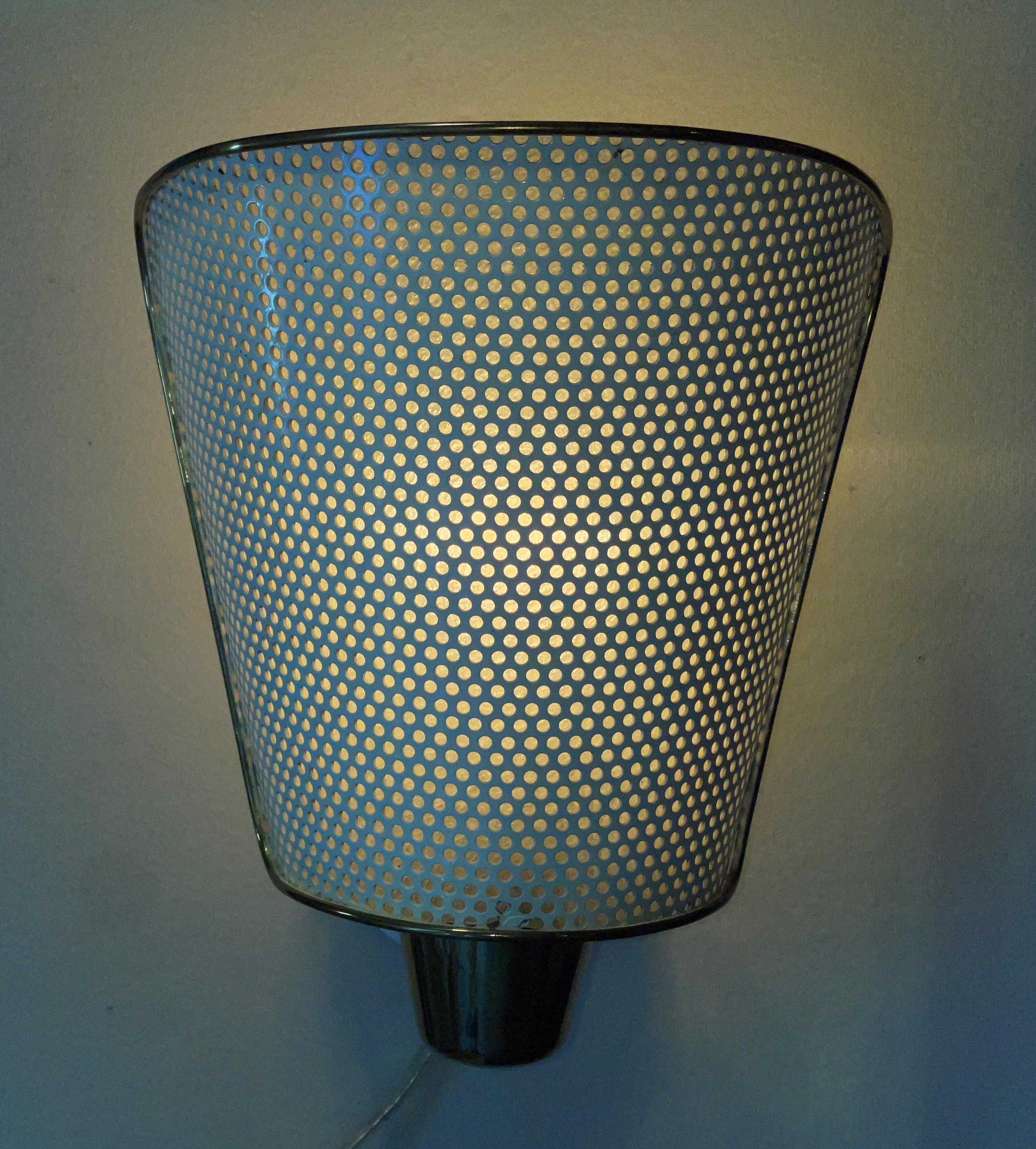 Prof. Carl Moor for BAG Turgi Brass & Perforated Metal Wall Lamp For Sale 2