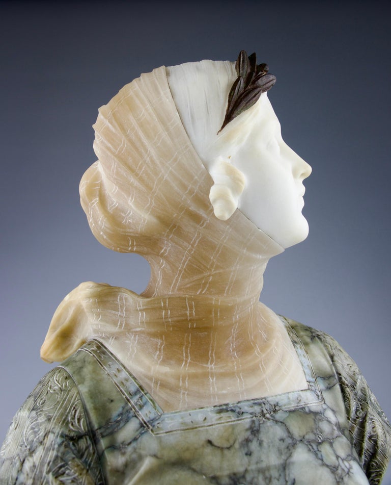 Prof. Giuseppe Bessi, Bust of Crowned Woman, Italy 19th Century