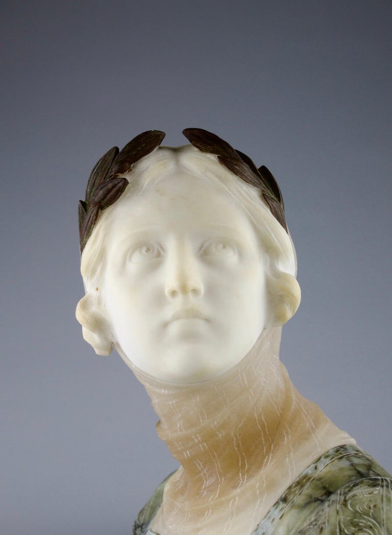 Prof. Giuseppe Bessi, Bust of Crowned Woman, Italy 19th Century