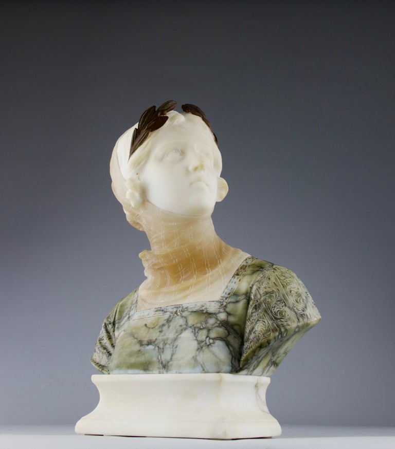 Prof. Giuseppe Bessi, Bust of Crowned Woman, Italy 19th Century