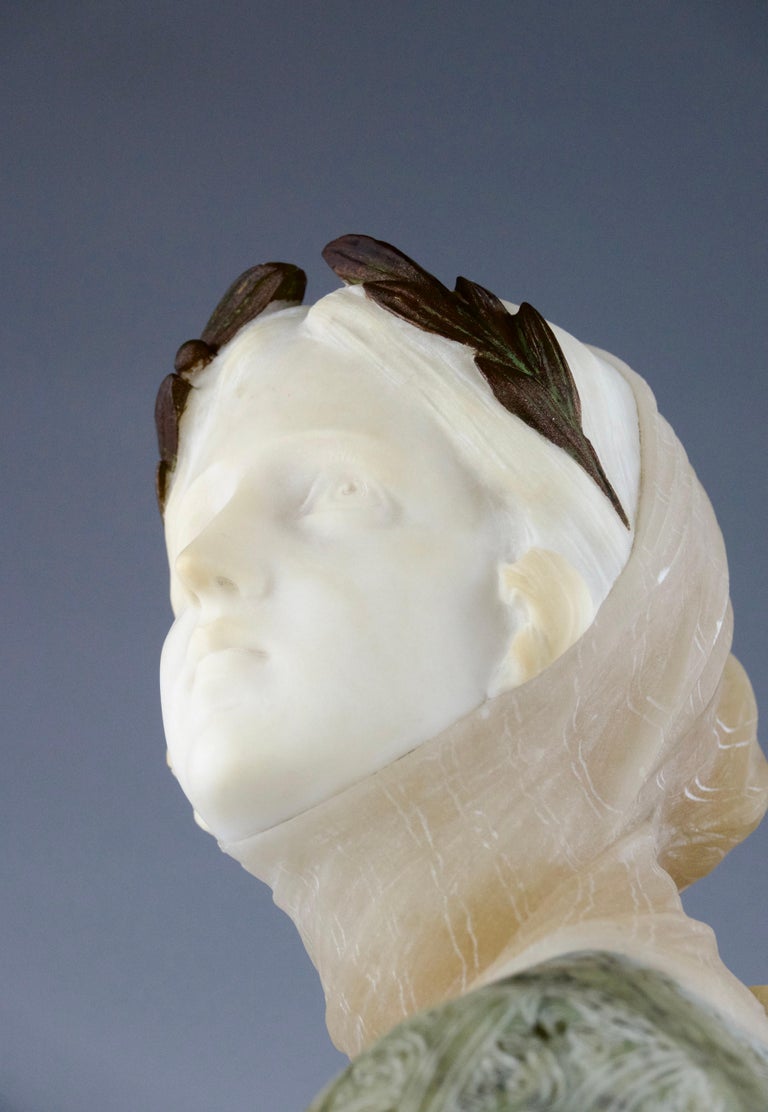 Prof. Giuseppe Bessi, Bust of Crowned Woman, Italy 19th Century