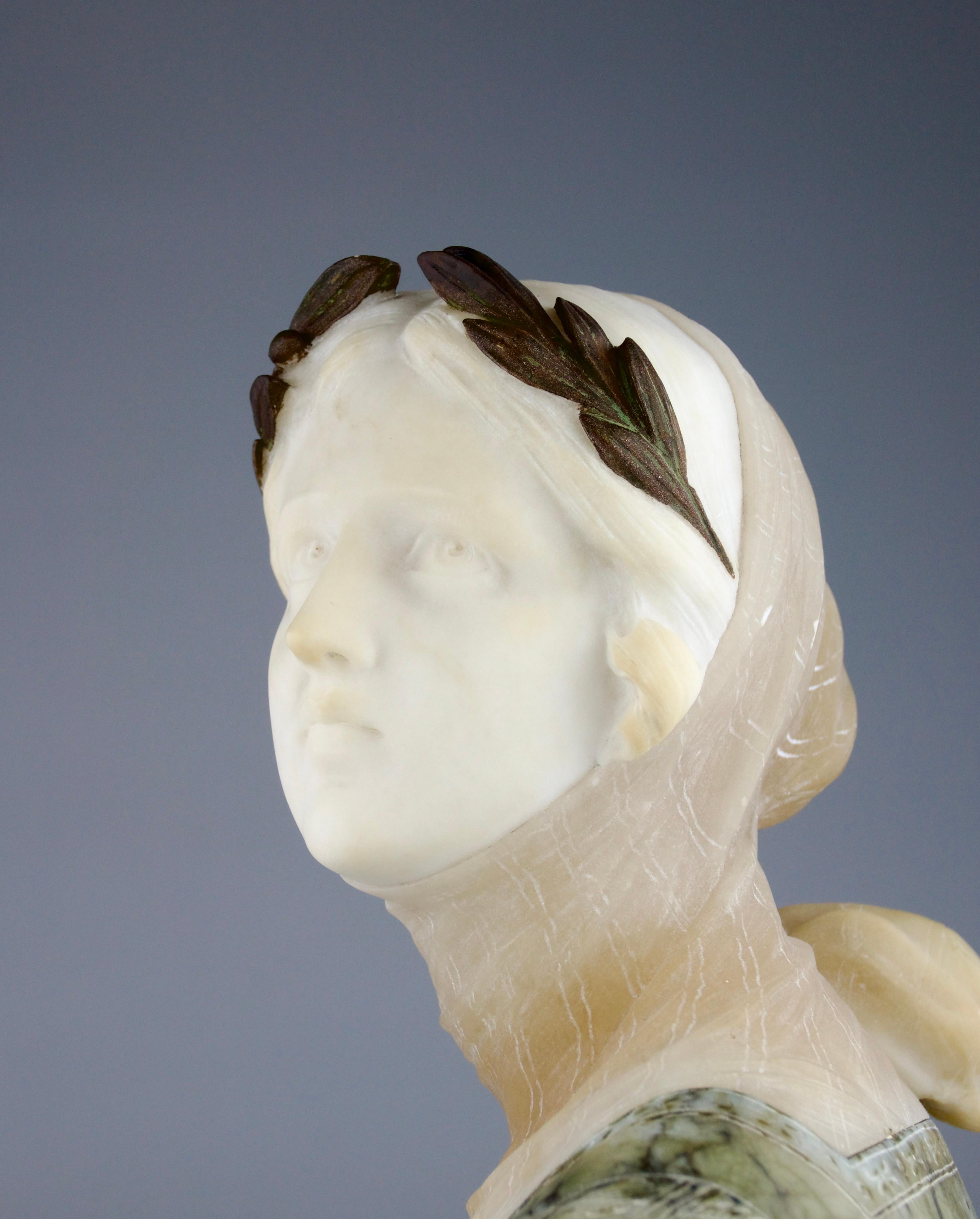 Patinated Prof. Giuseppe Bessi, Bust of Crowned Woman, Italy 19th Century For Sale