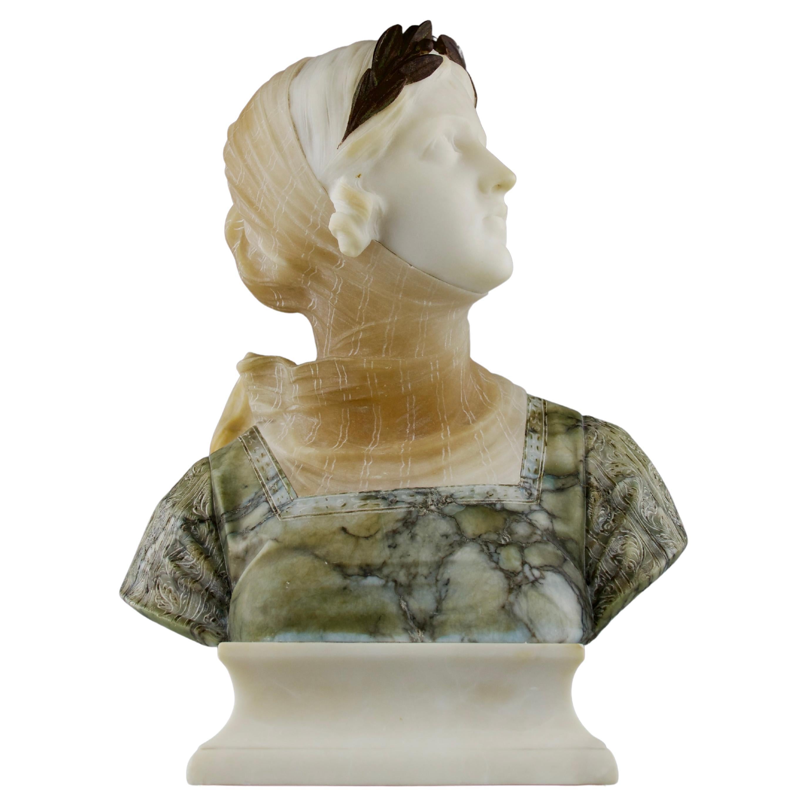 Prof. Giuseppe Bessi, Bust of Crowned Woman, Italy 19th Century For Sale