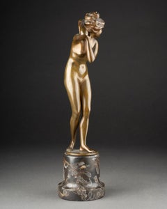 Prof. Otto Poertzel (1865-1922): "Nude with cat" - Patinated bronze circa 1930