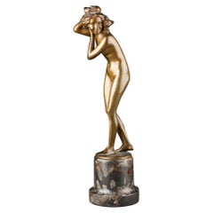 Otto Poertzel (1865-1922) : "Nu avec chat" - Bronze patiné vers 1930