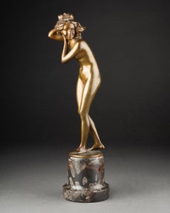 Otto Poertzel (1865-1922) : "Nu avec chat" - Bronze patiné vers 1930