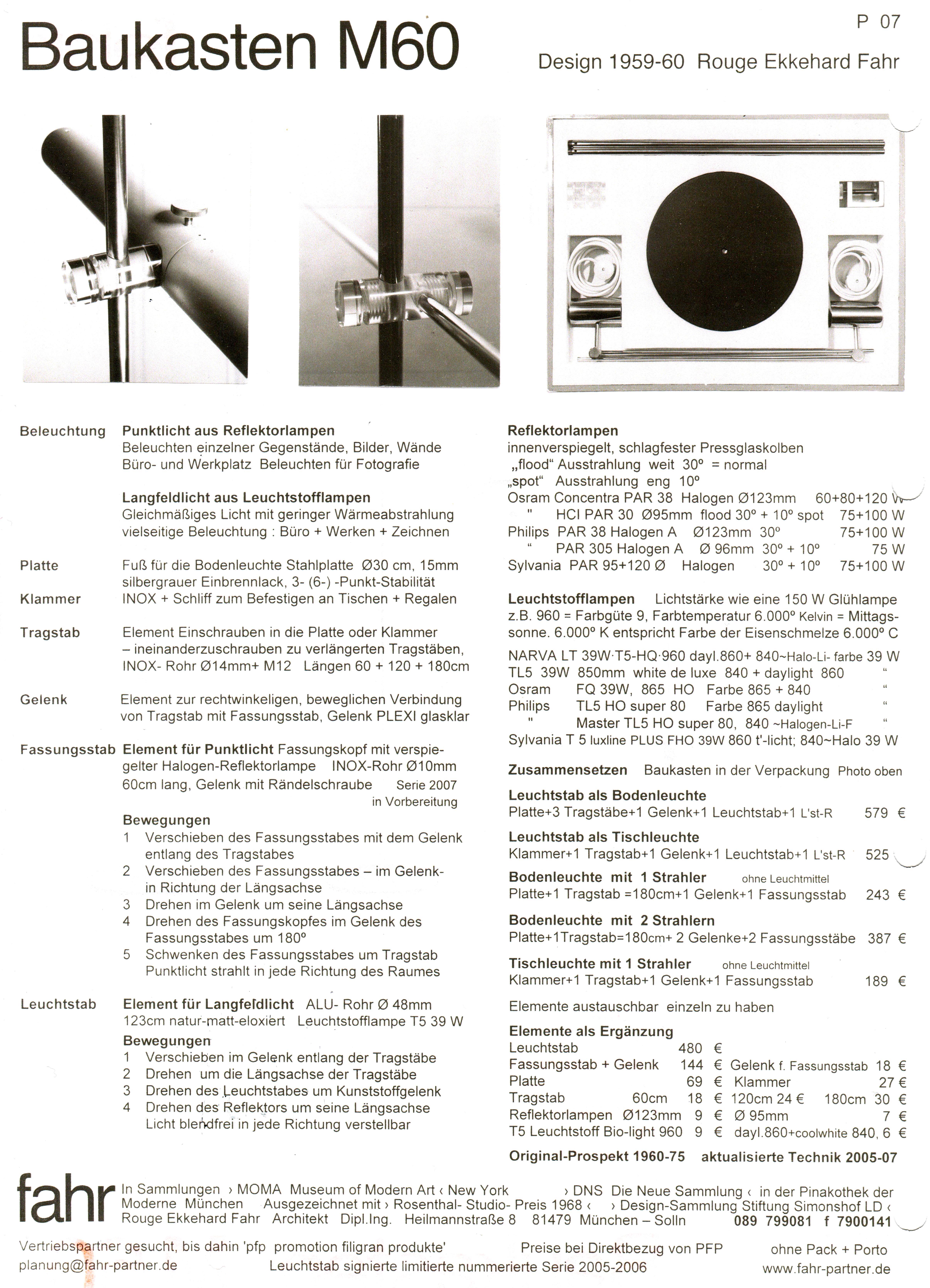 Prof. Rouge Ekkehard Fahr, Floor Lamp M60 from the Modular System For Sale 2