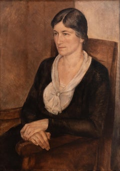 Ölgemälde auf Leinwand, Porträt einer sitzenden Frau, von Sierk Schroder, Mitte des Jahrhunderts