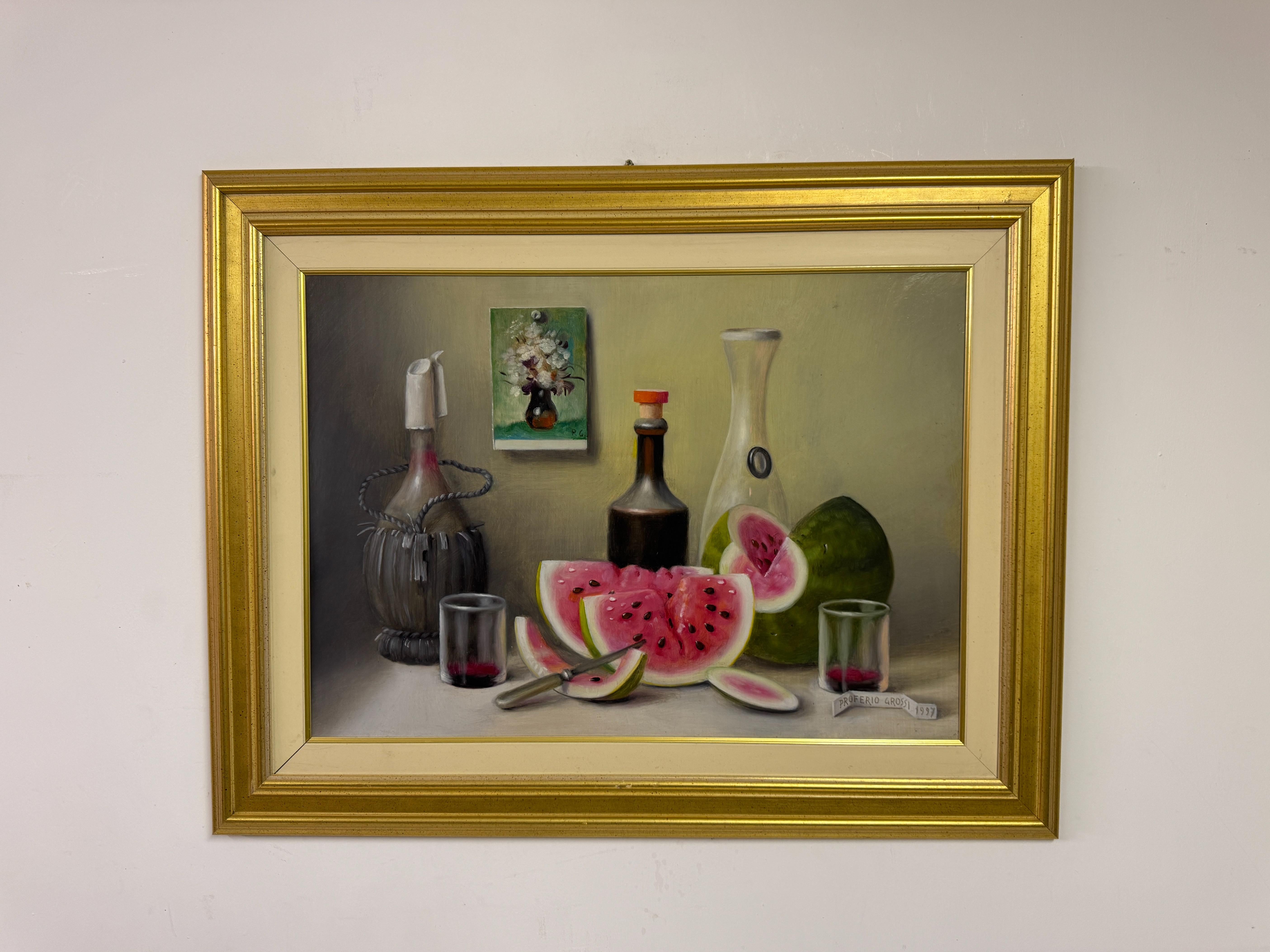 Proferio Grossi, Stillebengemälde mit Wassermelonen, 1997 (Italienisch) im Angebot