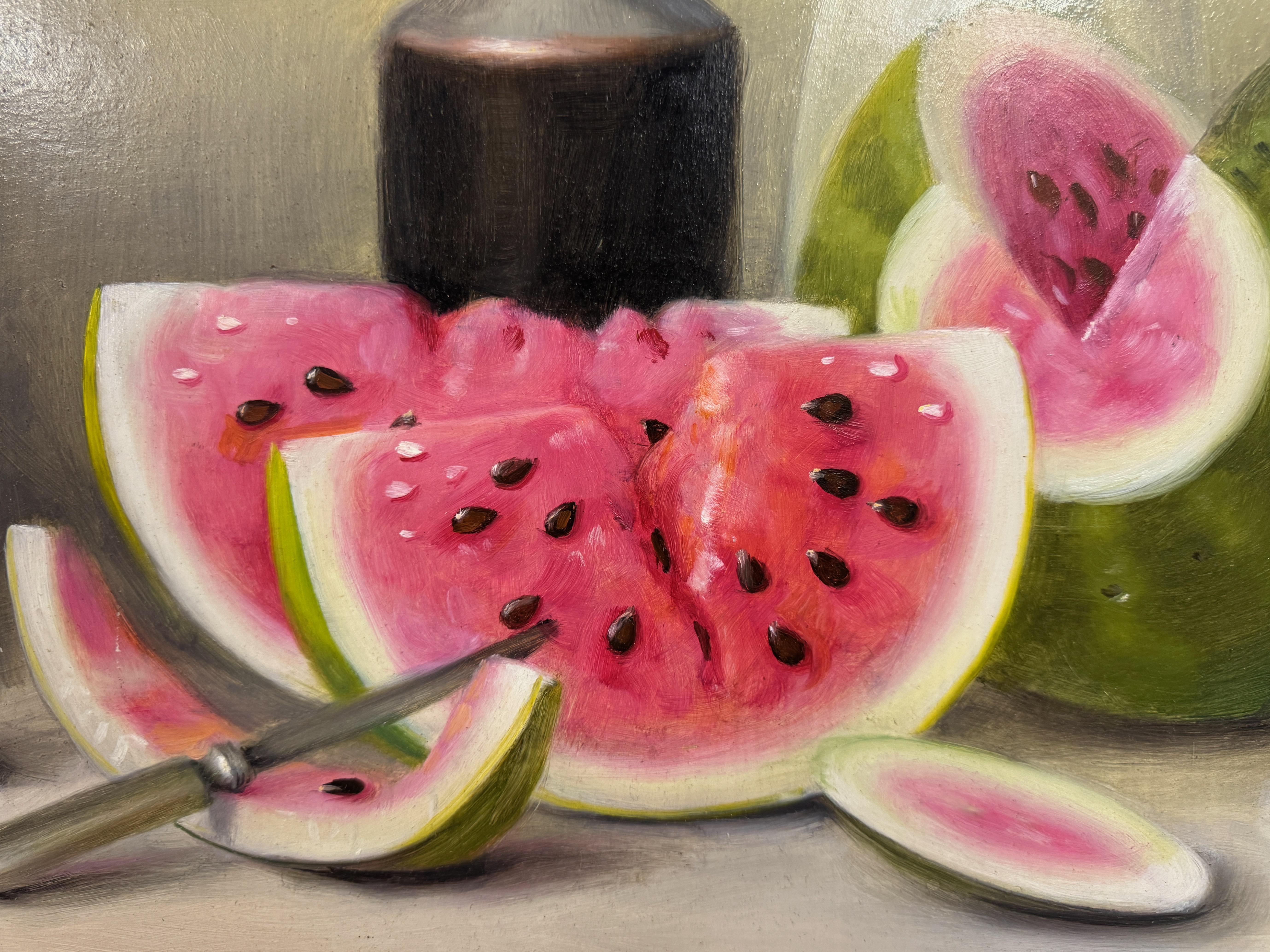 Proferio Grossi, Stillebengemälde mit Wassermelonen, 1997 (Farbe) im Angebot
