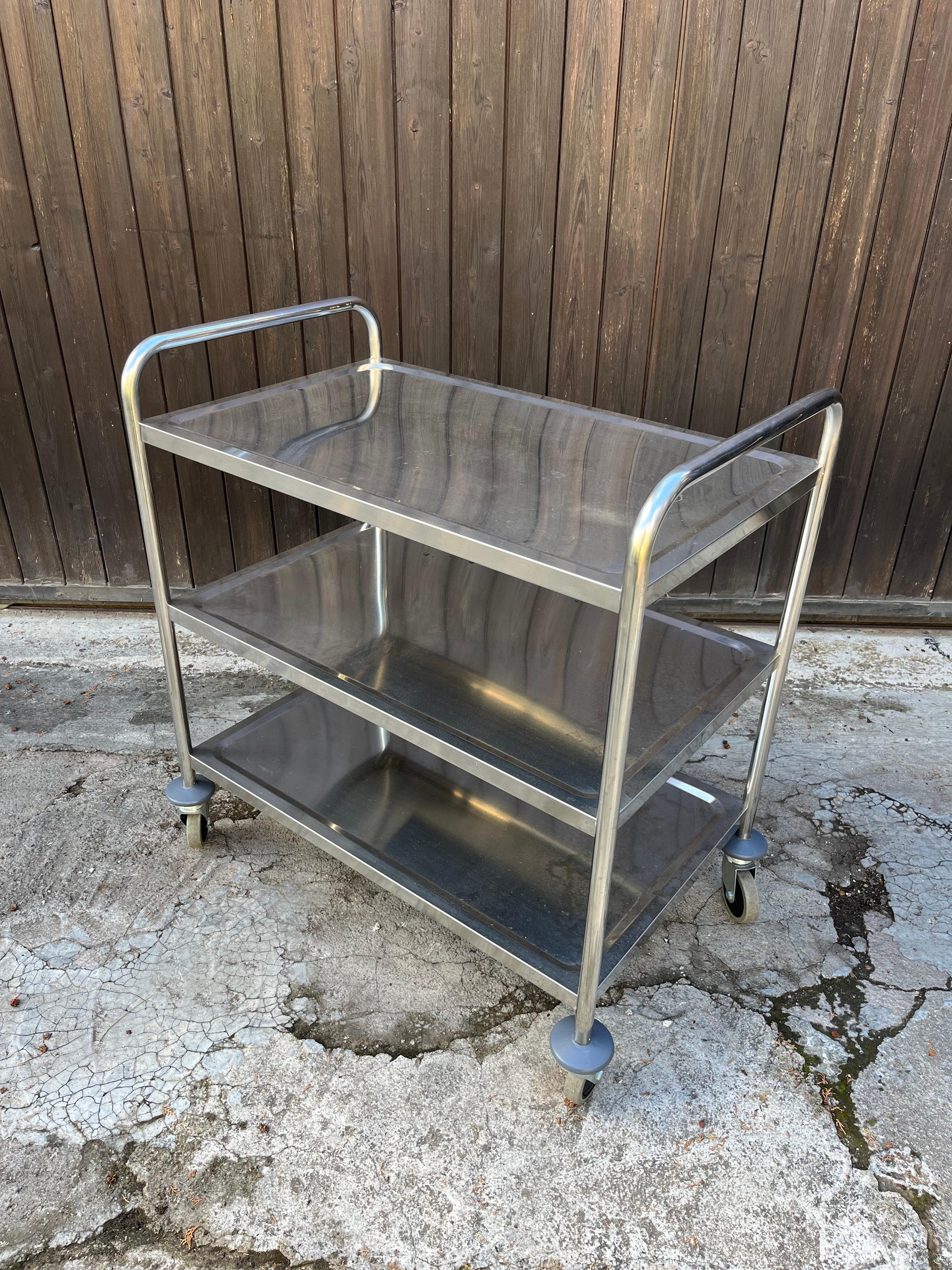 Italian Professional Steel Bar Trolley With 4 Swivel Wheels, 1980s