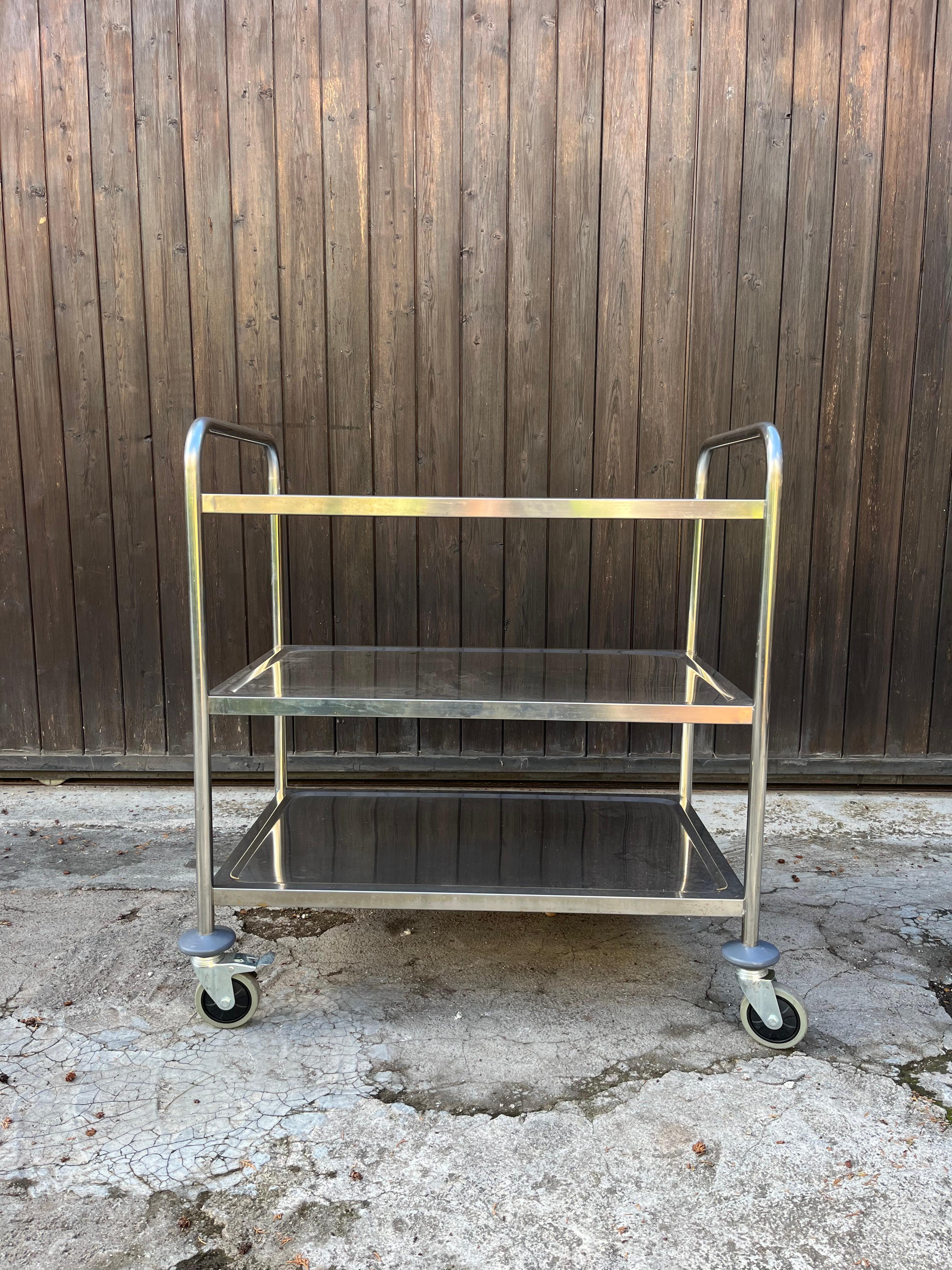 Late 20th Century Professional Steel Bar Trolley With 4 Swivel Wheels, 1980s