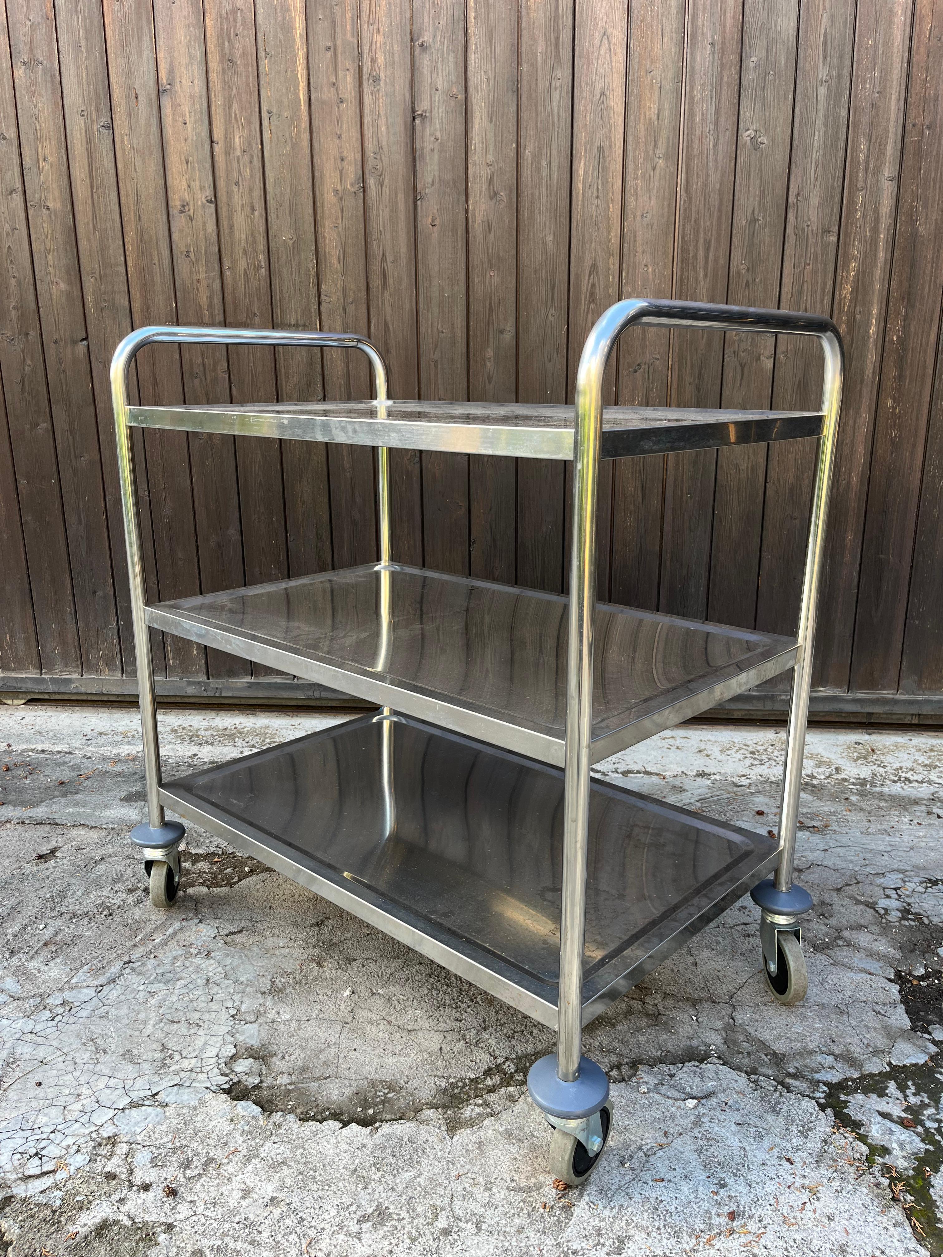 Professional Steel Bar Trolley With 4 Swivel Wheels, 1980s 1