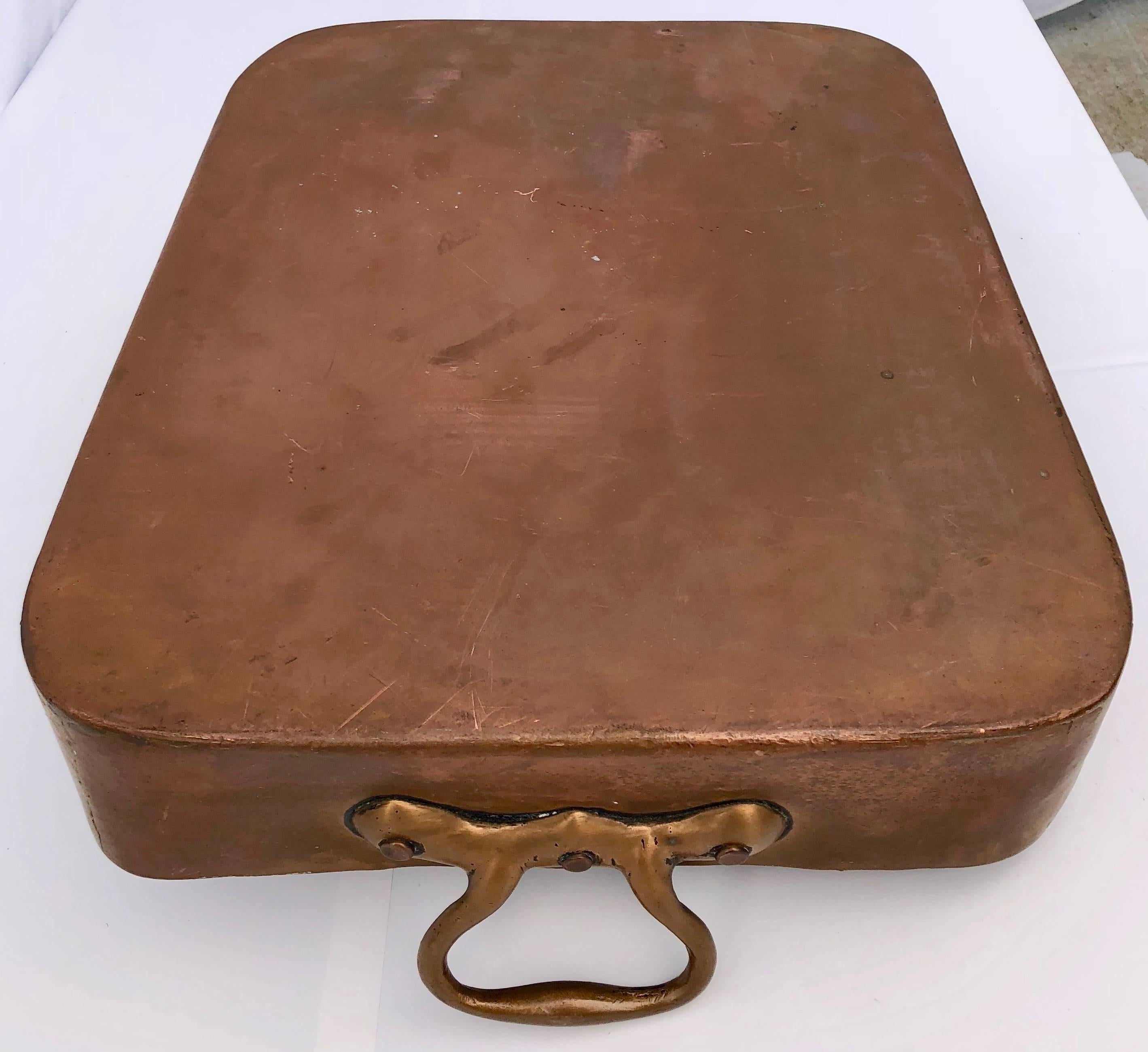 Repoussé Professional Tined Copper Rectangular Roasting Pan 