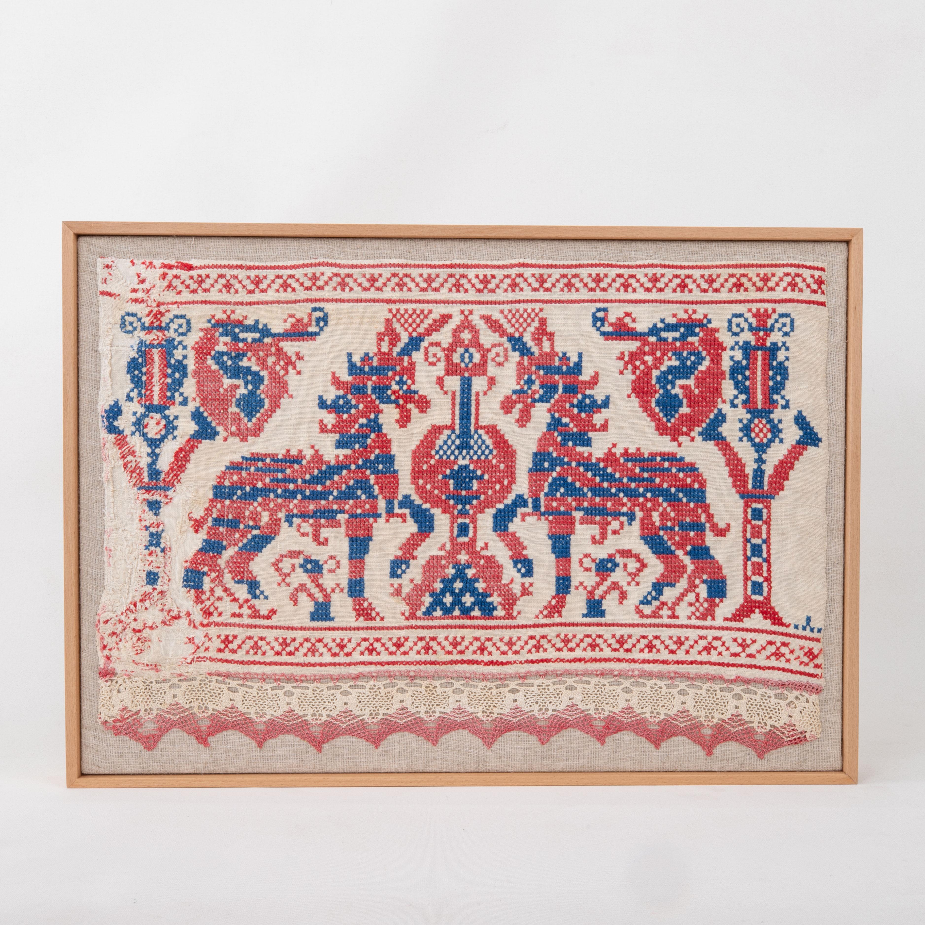 First the fragment has been hand backed on a linen fabric, then stretched over a wooden stretcher and finished with a wooden frame.
Late 19th C. Uzbekistan.
Ready to go on a wall.
