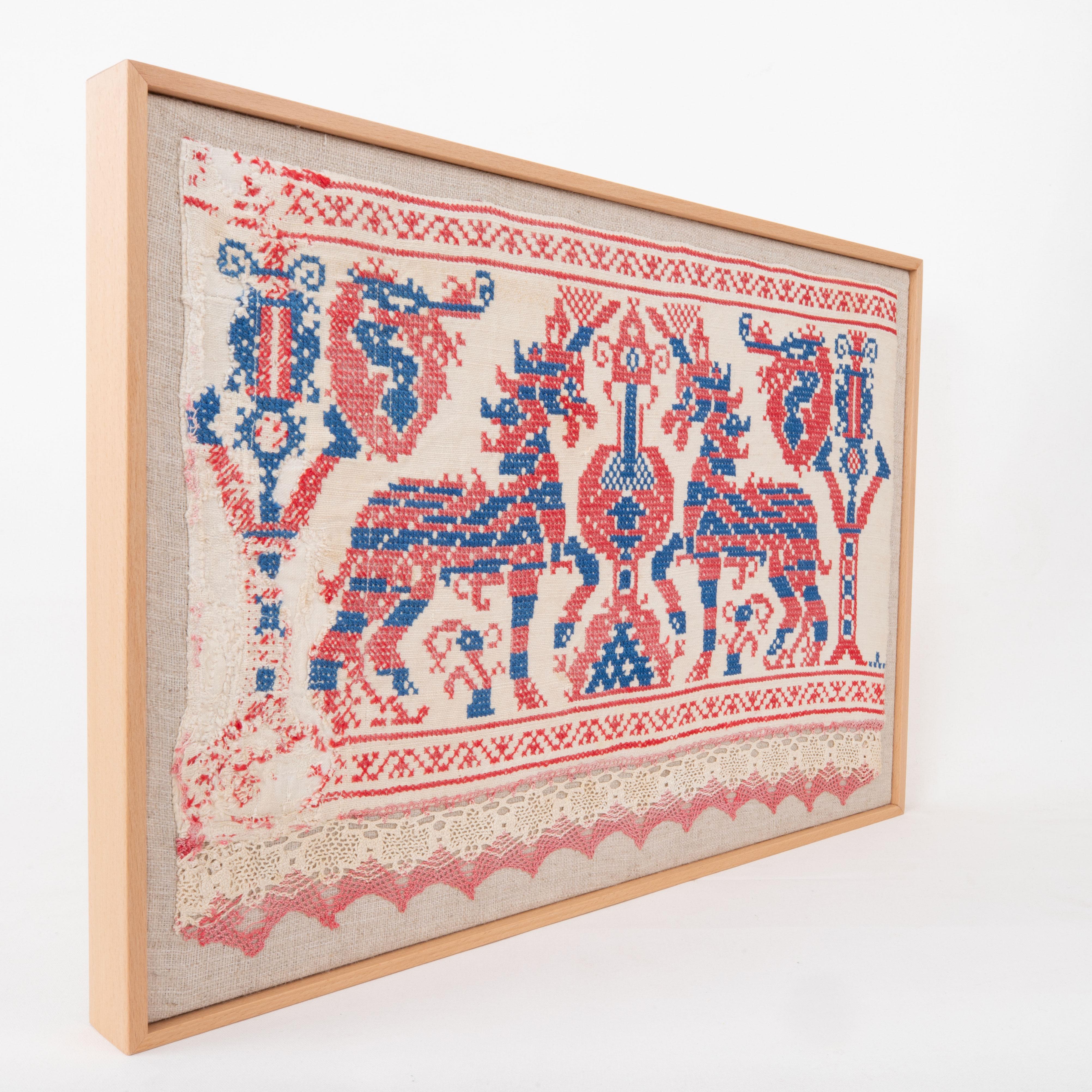 Embroidered Professionally Framed Antique Embroidery Fragment, Europe, E 20th C.