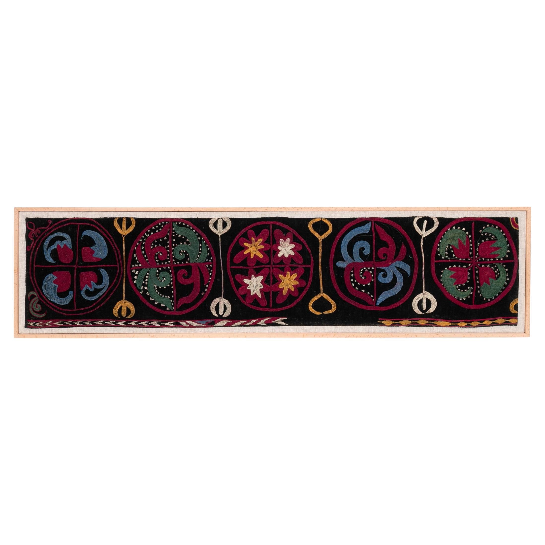 Professionally Framed Antique Kazakh Embroidery Fragment, Early 19th C.