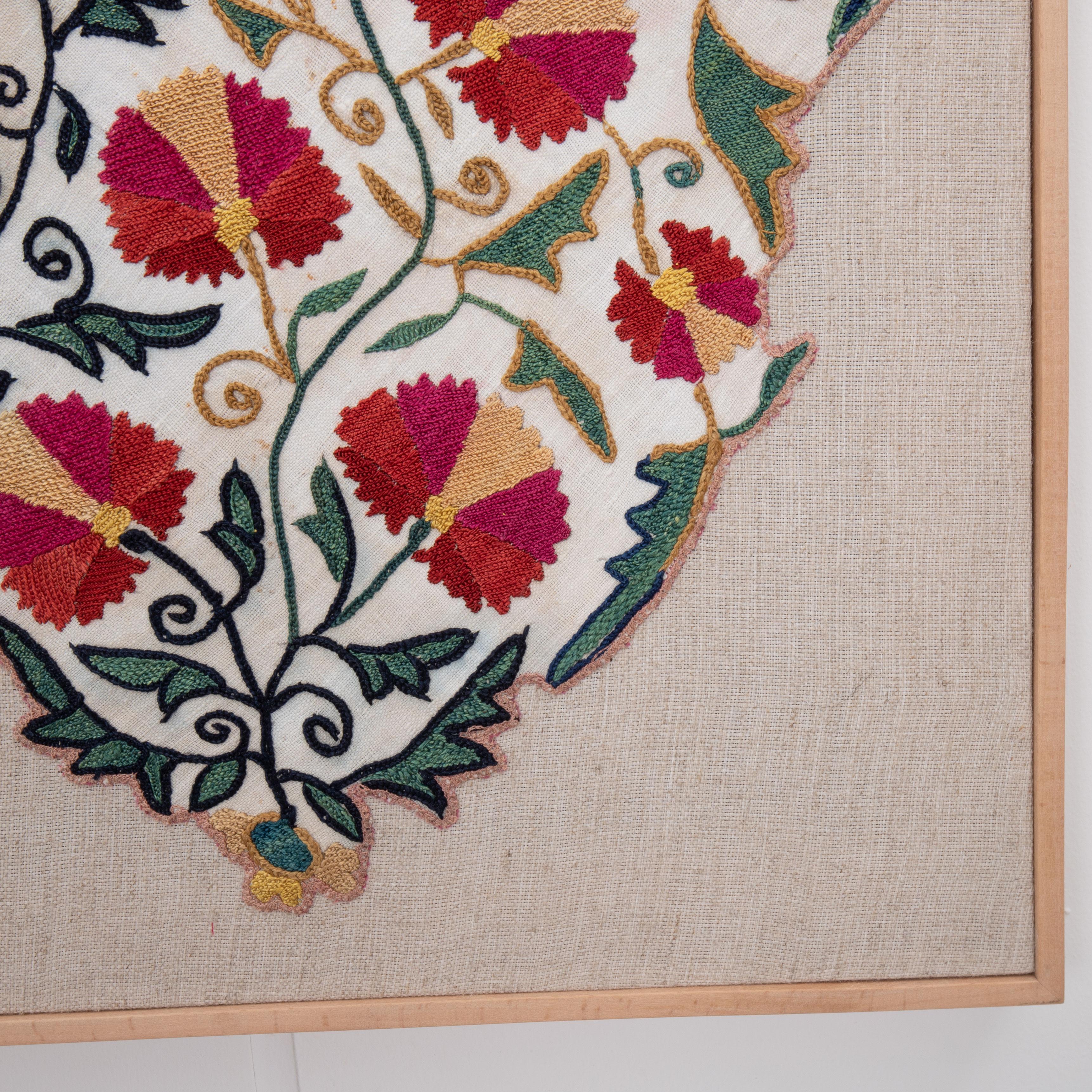 Professionally Framed Antique Nurata Suzani Fragment, 19th C. In Fair Condition In Istanbul, TR
