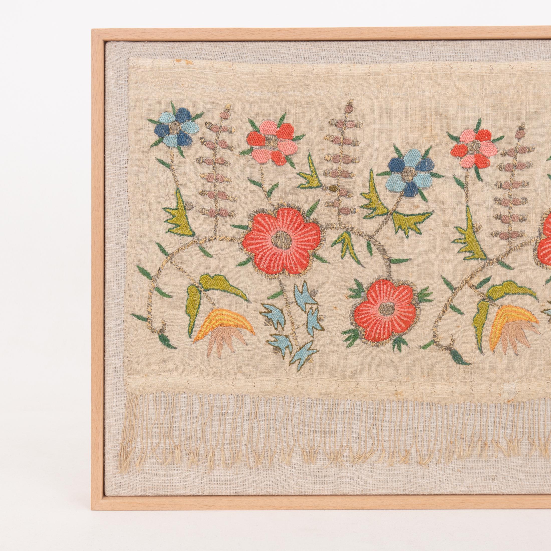 Folk Art Professionally Framed Antique Ottoman Embroidery Fragment, Turkey, Early 20th