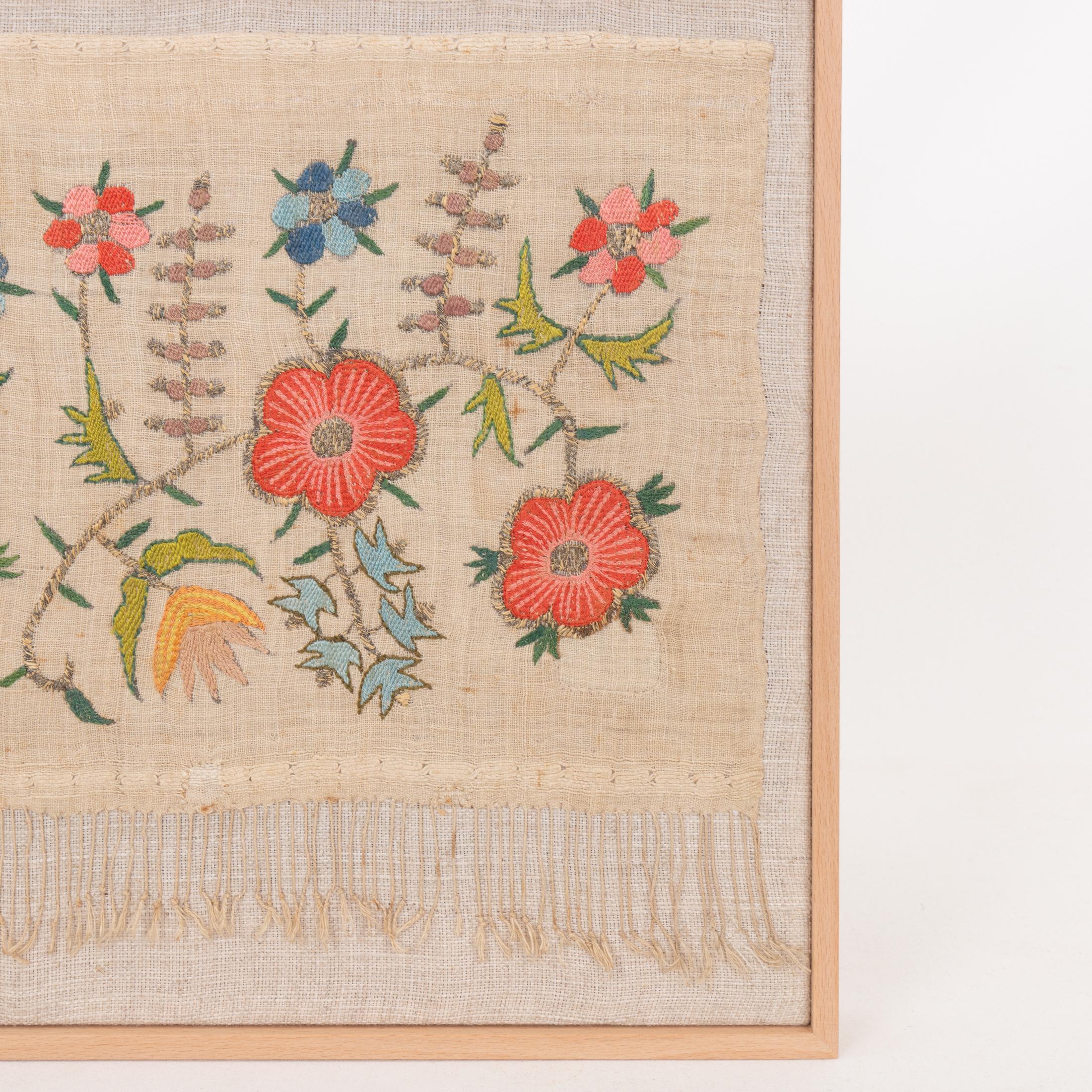 Turkish Professionally Framed Antique Ottoman Embroidery Fragment, Turkey, Early 20th