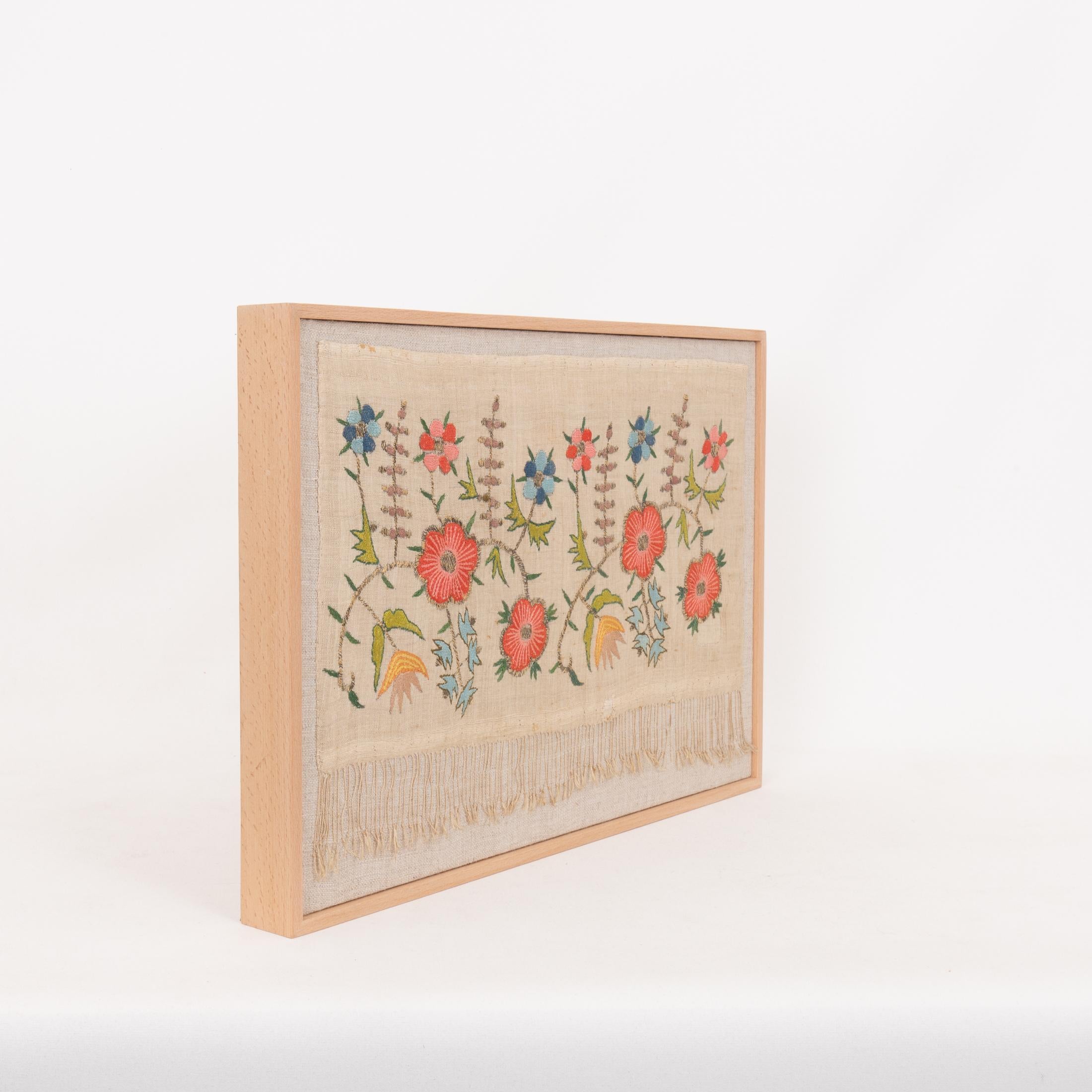 Embroidered Professionally Framed Antique Ottoman Embroidery Fragment, Turkey, Early 20th