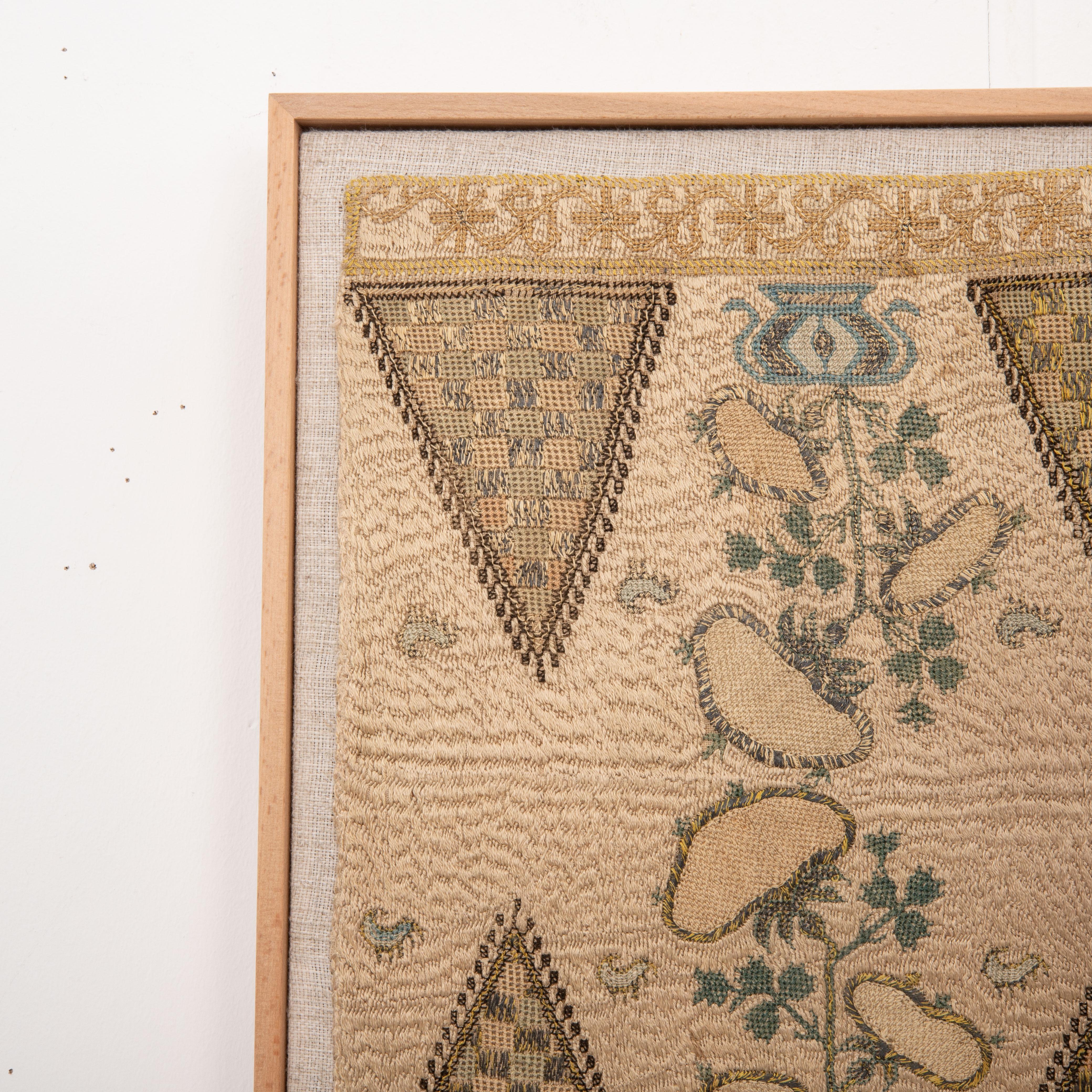 Embroidered Professionally Framed Antique Ottoman / Greek Embroıdery Fragment, 19th C. For Sale