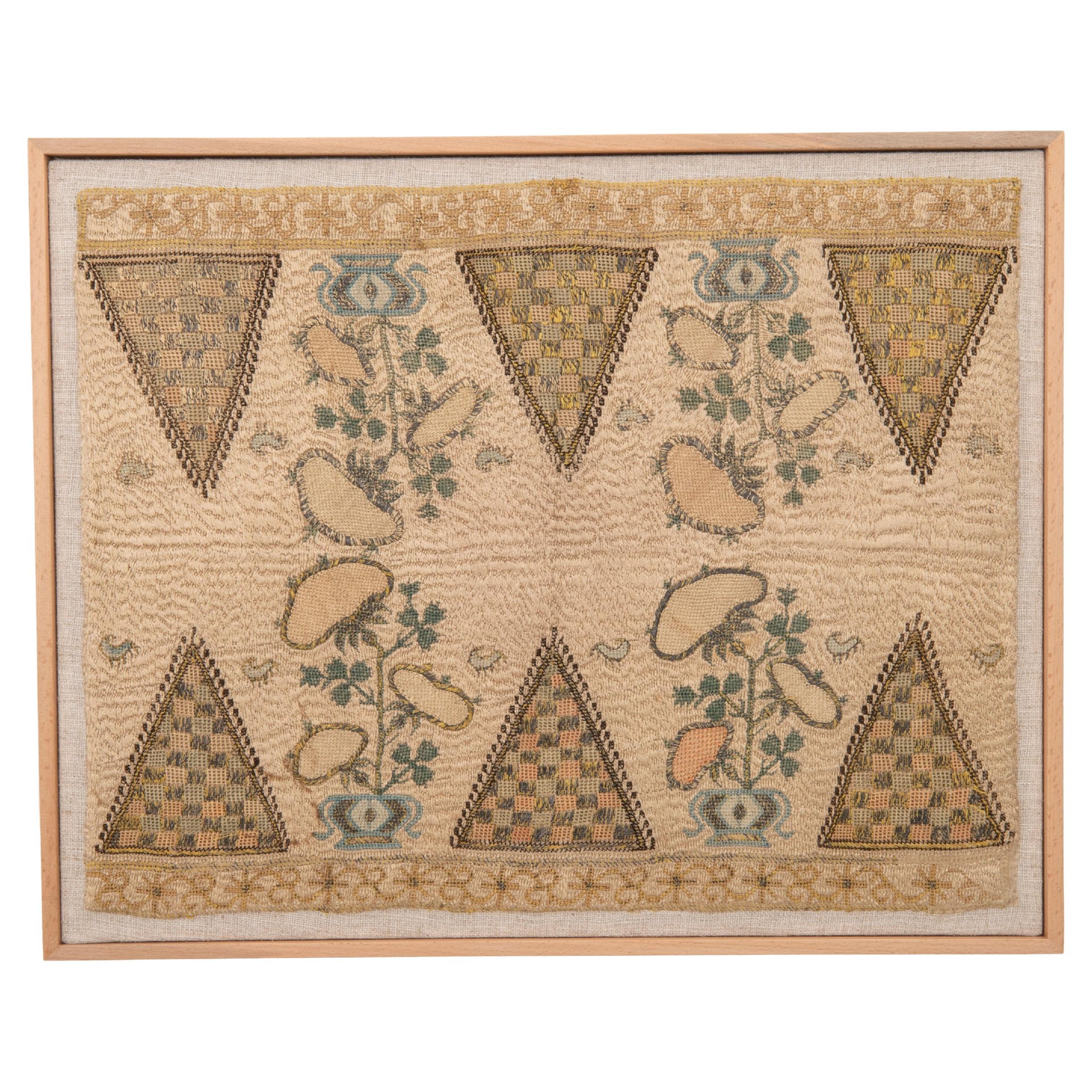 Professionally Framed Antique Ottoman / Greek Embroıdery Fragment, 19th C. For Sale