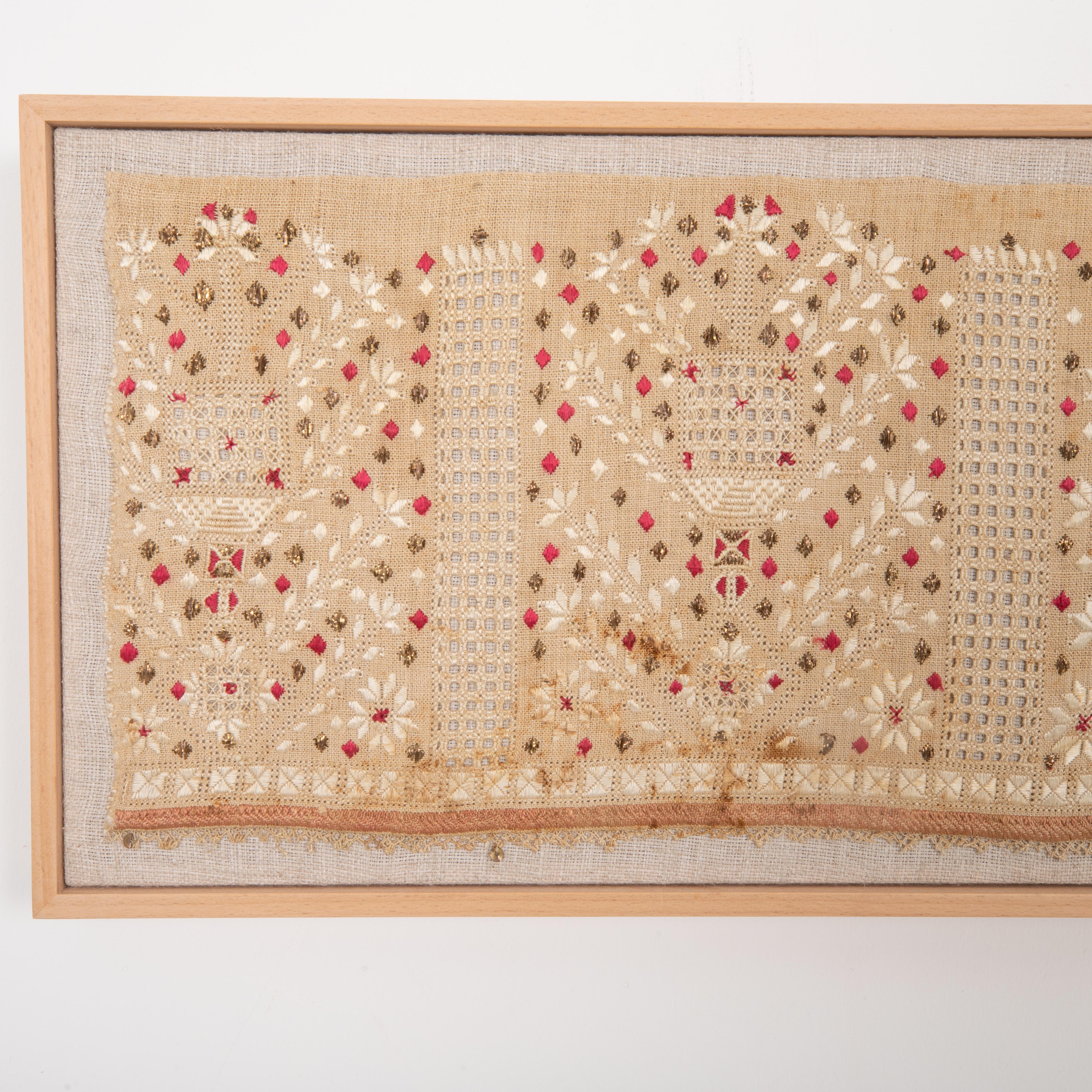 Islamic Professionally Framed Antique Ottoman Greek Embroidered  Fragment, 19th Century. For Sale