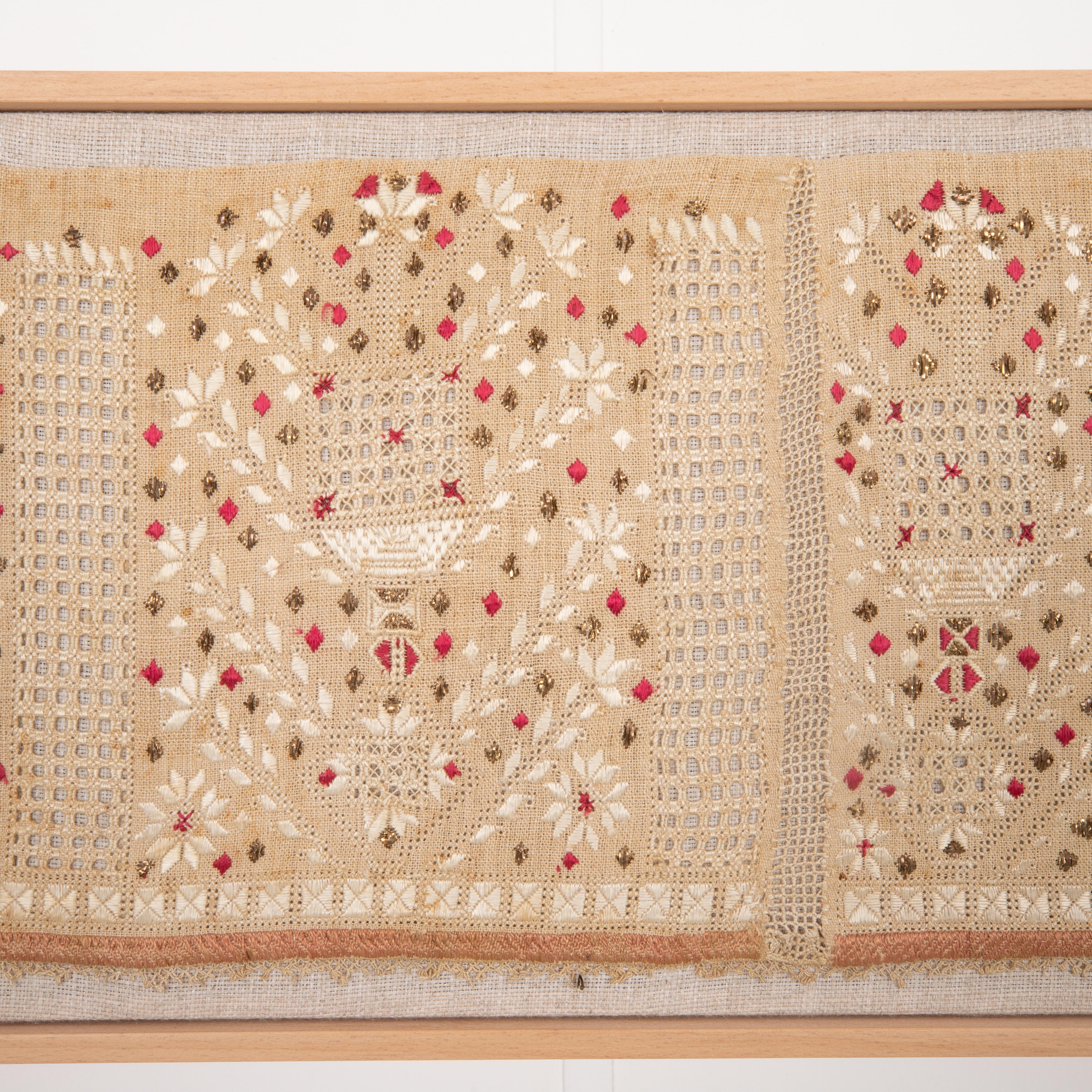 Turkish Professionally Framed Antique Ottoman Greek Embroidered  Fragment, 19th Century. For Sale