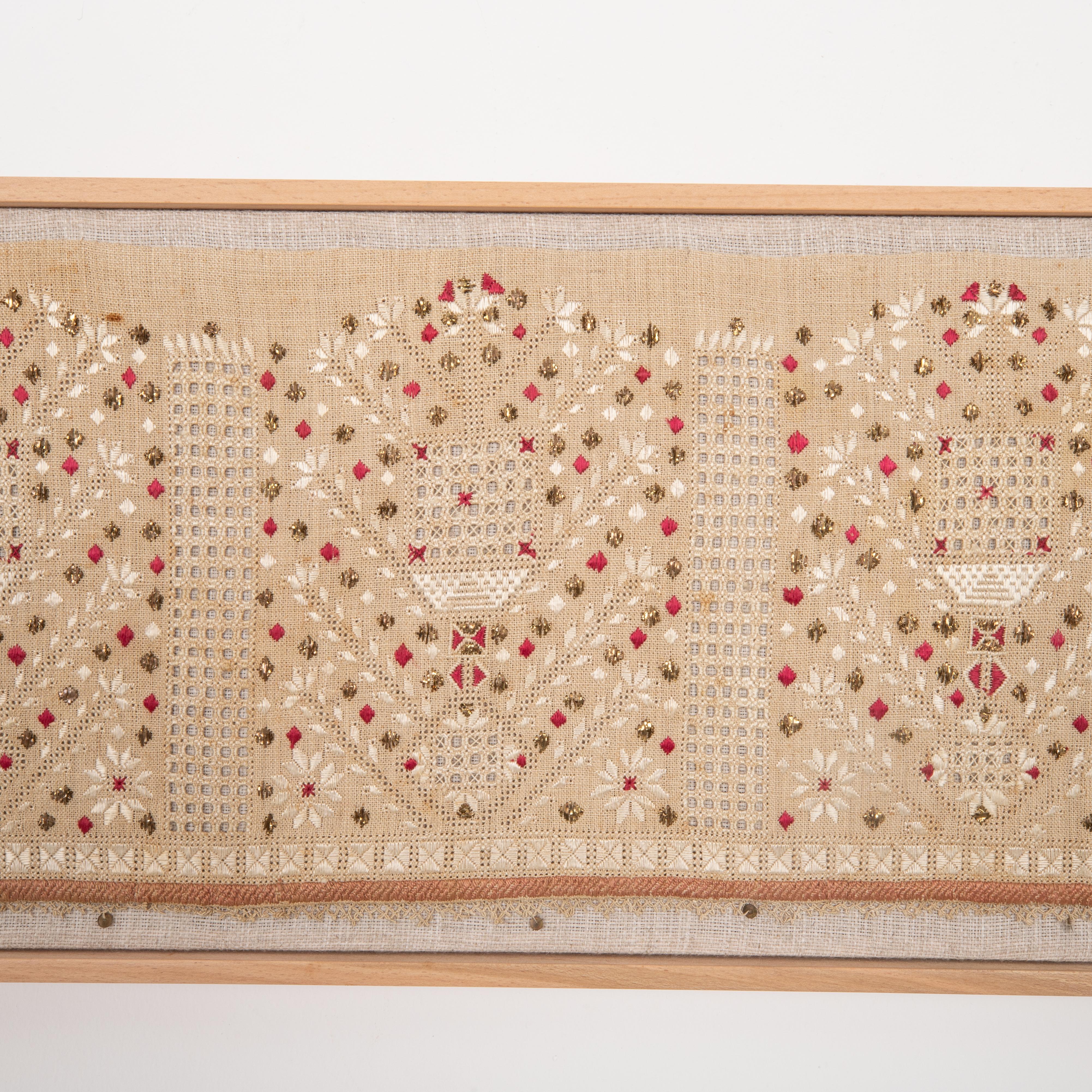 Professionally Framed Antique Ottoman Greek Embroidered  Fragment, 19th Century. In Fair Condition For Sale In Istanbul, TR